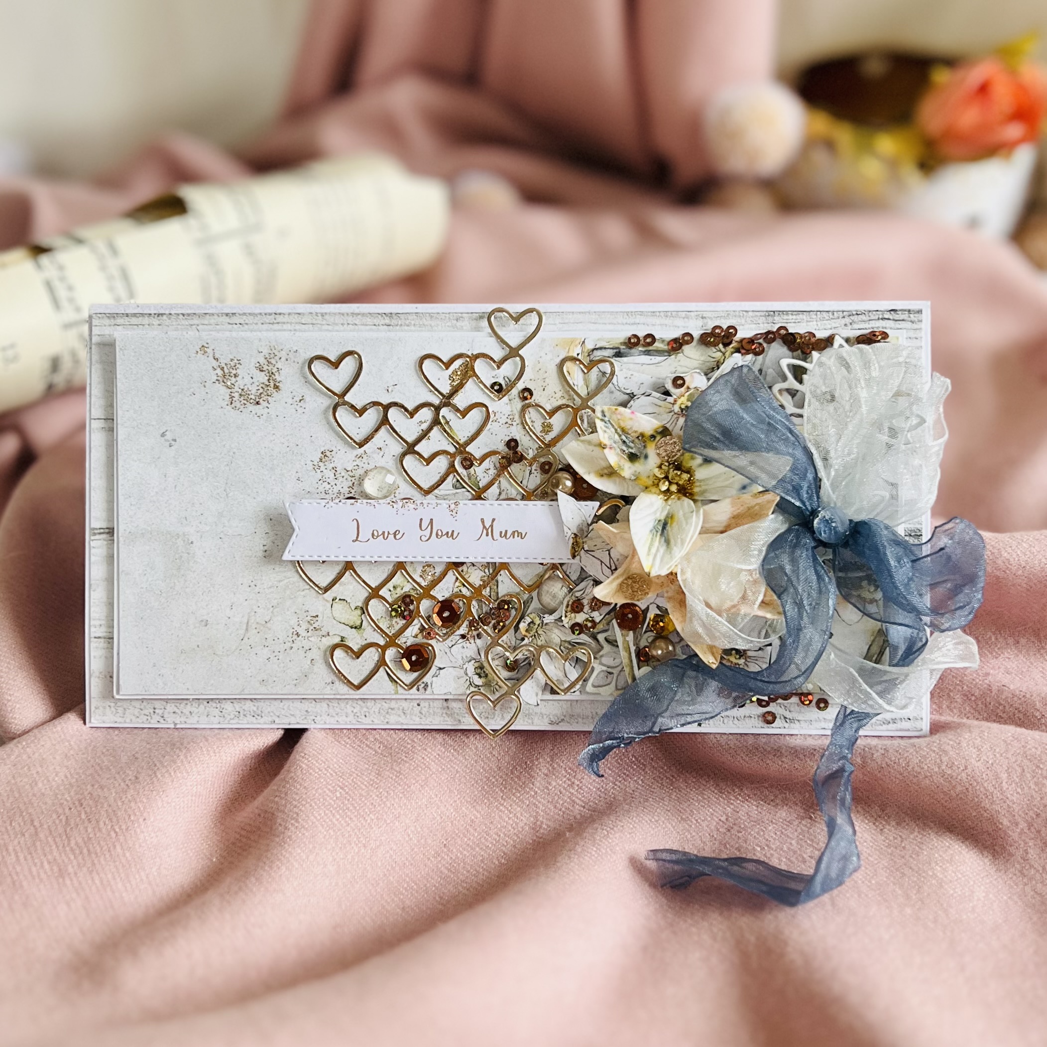 IMG_6431 Artistic Handmade Mother's Day Card – Ribbon with Golden Hearts