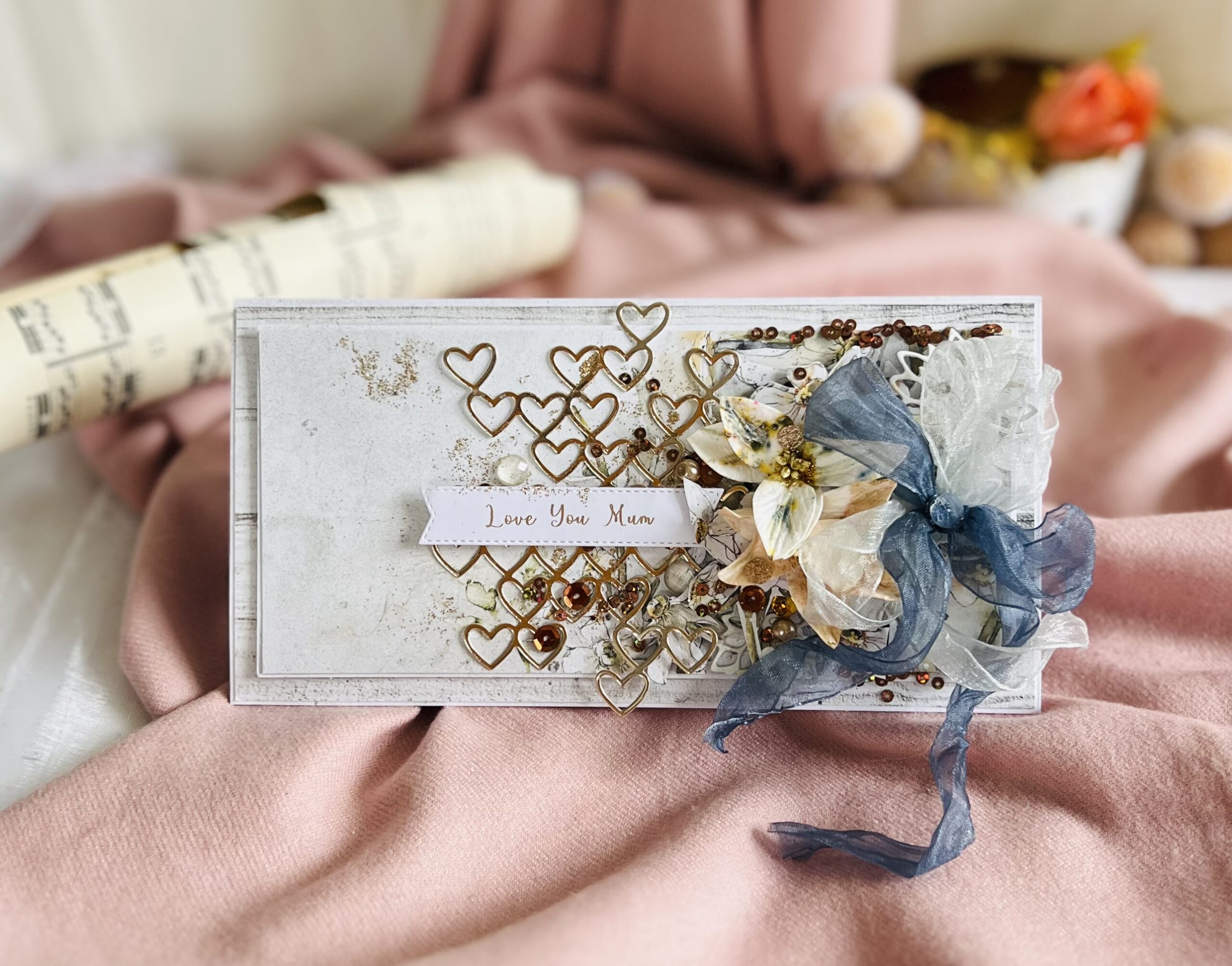 IMG_6432 Artistic Handmade Mother's Day Card – Ribbon with Golden Hearts