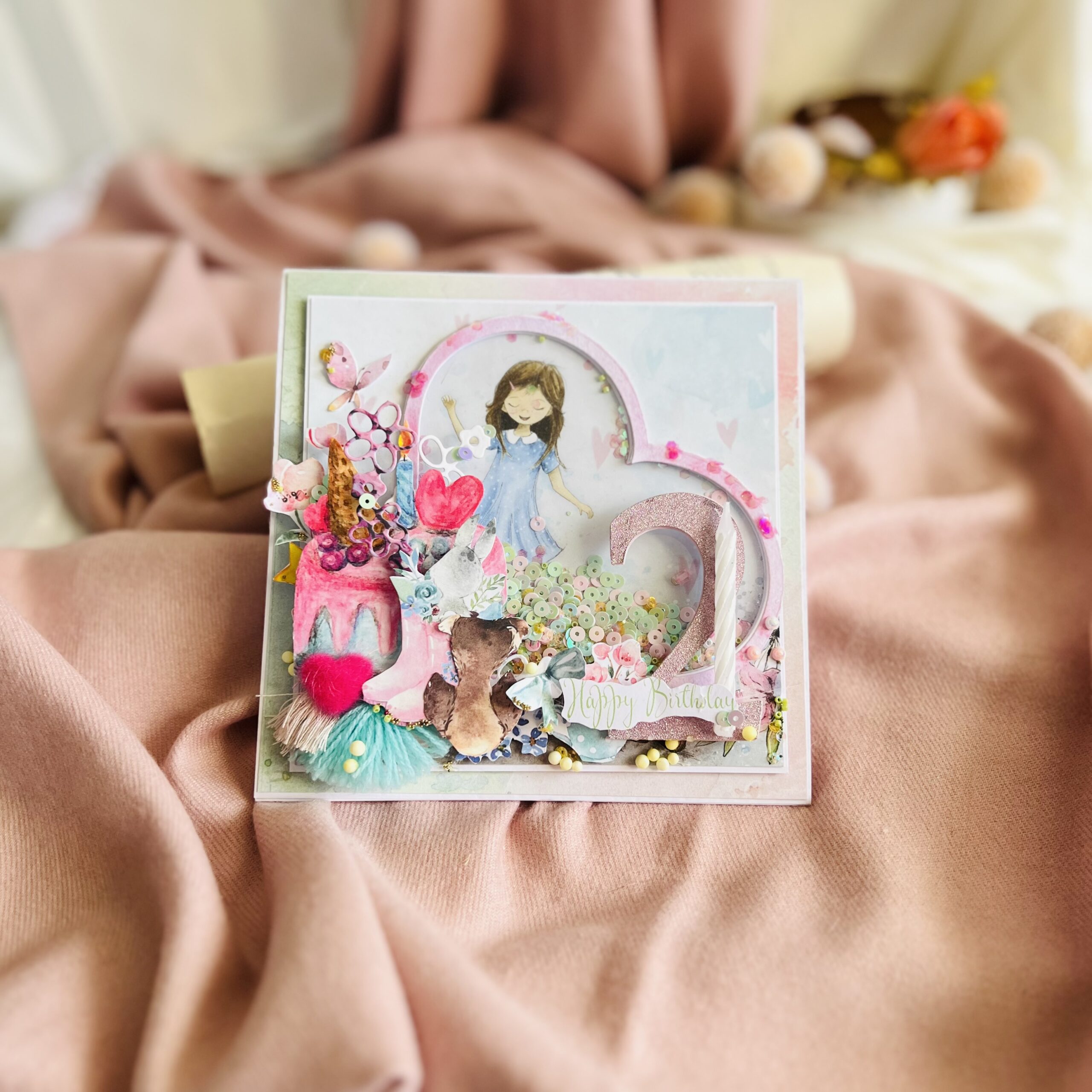 IMG_6567 Luxury Handmade 2nd Birthday Card – Pastel Shaker with Candle