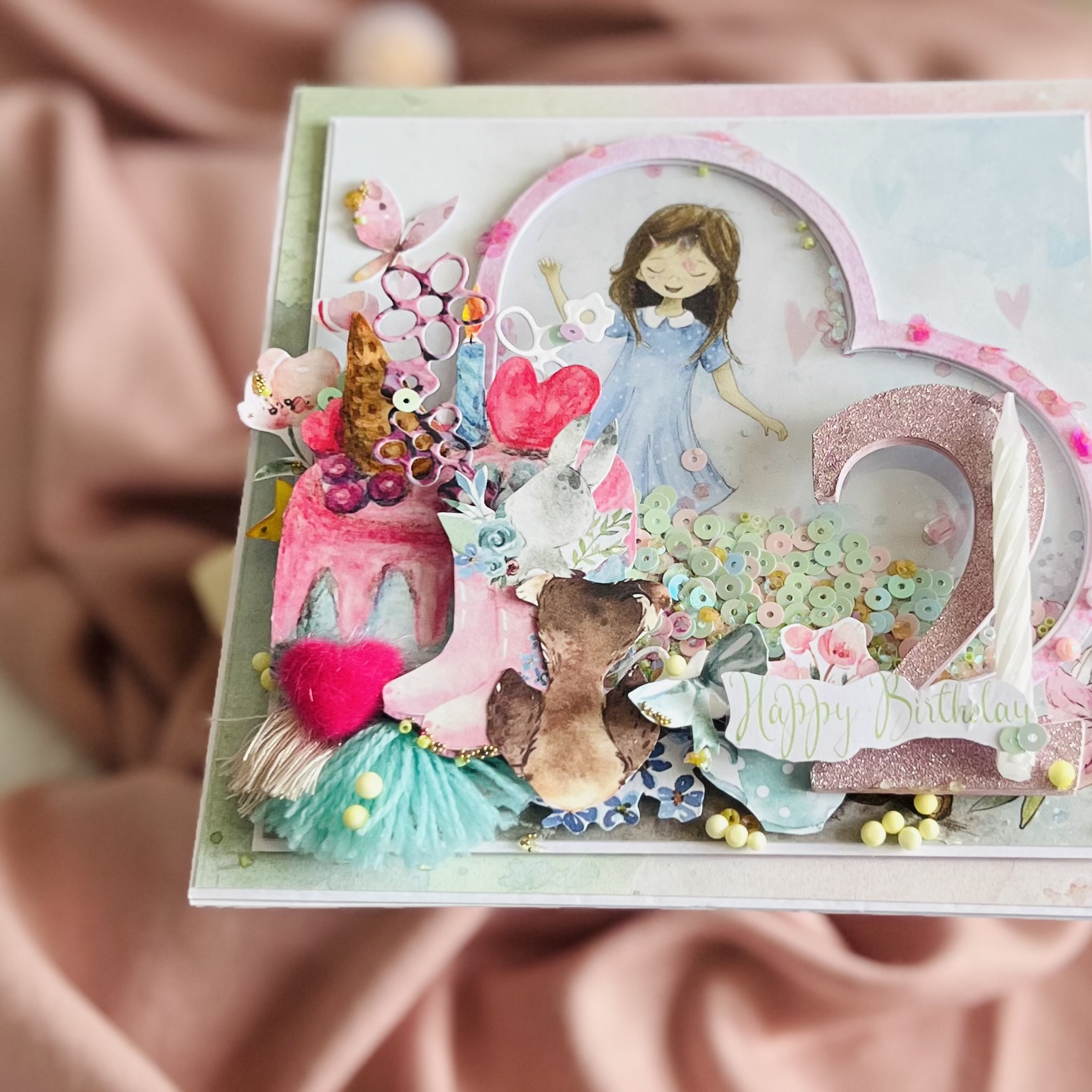 IMG_6577 Luxury Handmade 2nd Birthday Card – Pastel Shaker with Candle