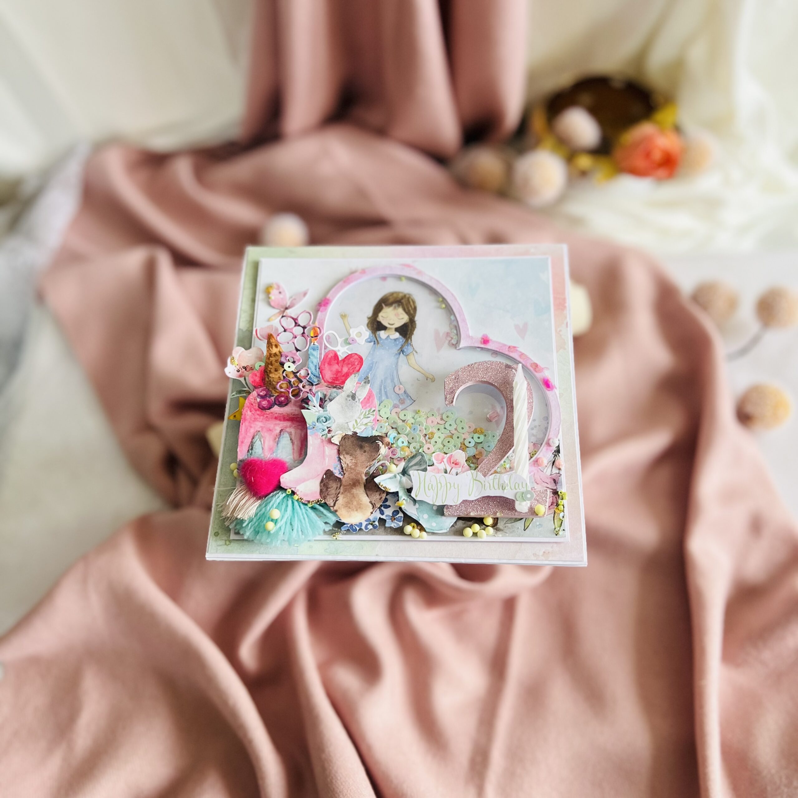 IMG_6578 Luxury Handmade 2nd Birthday Card – Pastel Shaker with Candle