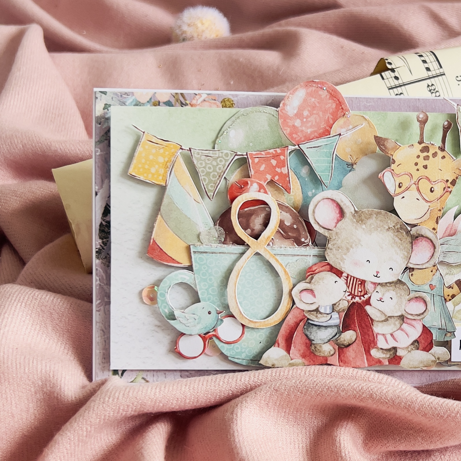 Luxury Handmade Children's  Birthday Card – Zoo Animals in Pastels