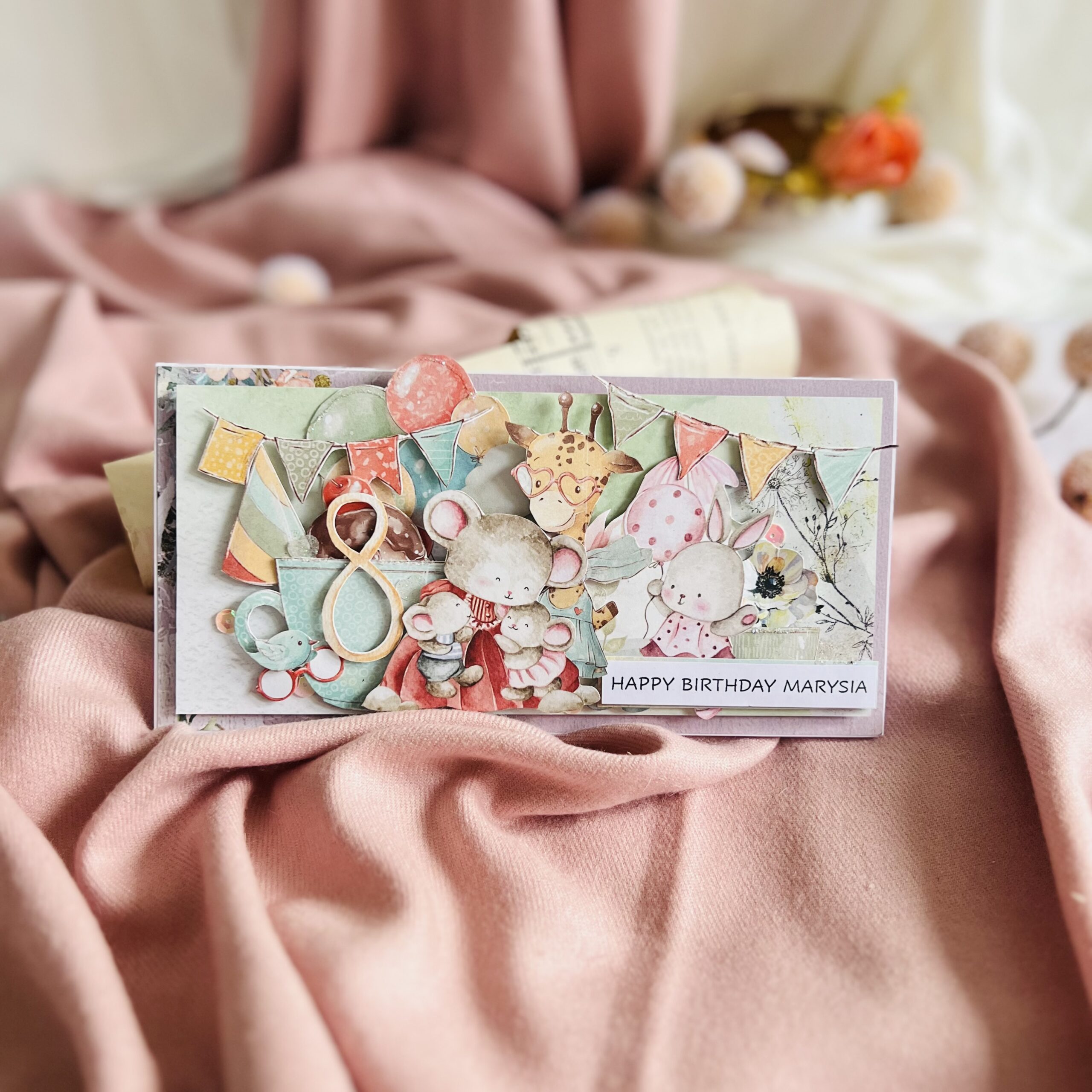 Luxury Handmade Children's  Birthday Card – Zoo Animals in Pastels