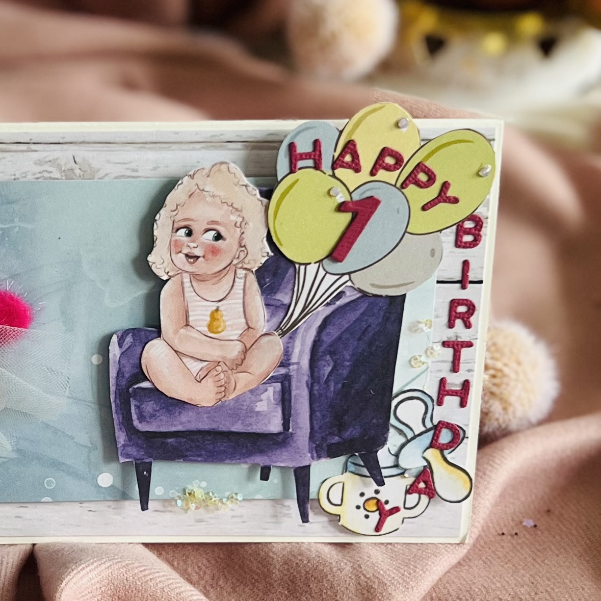 IMG_6984 Luxury 1st Birthday Card for a Girl – Multicultural Children with Gift