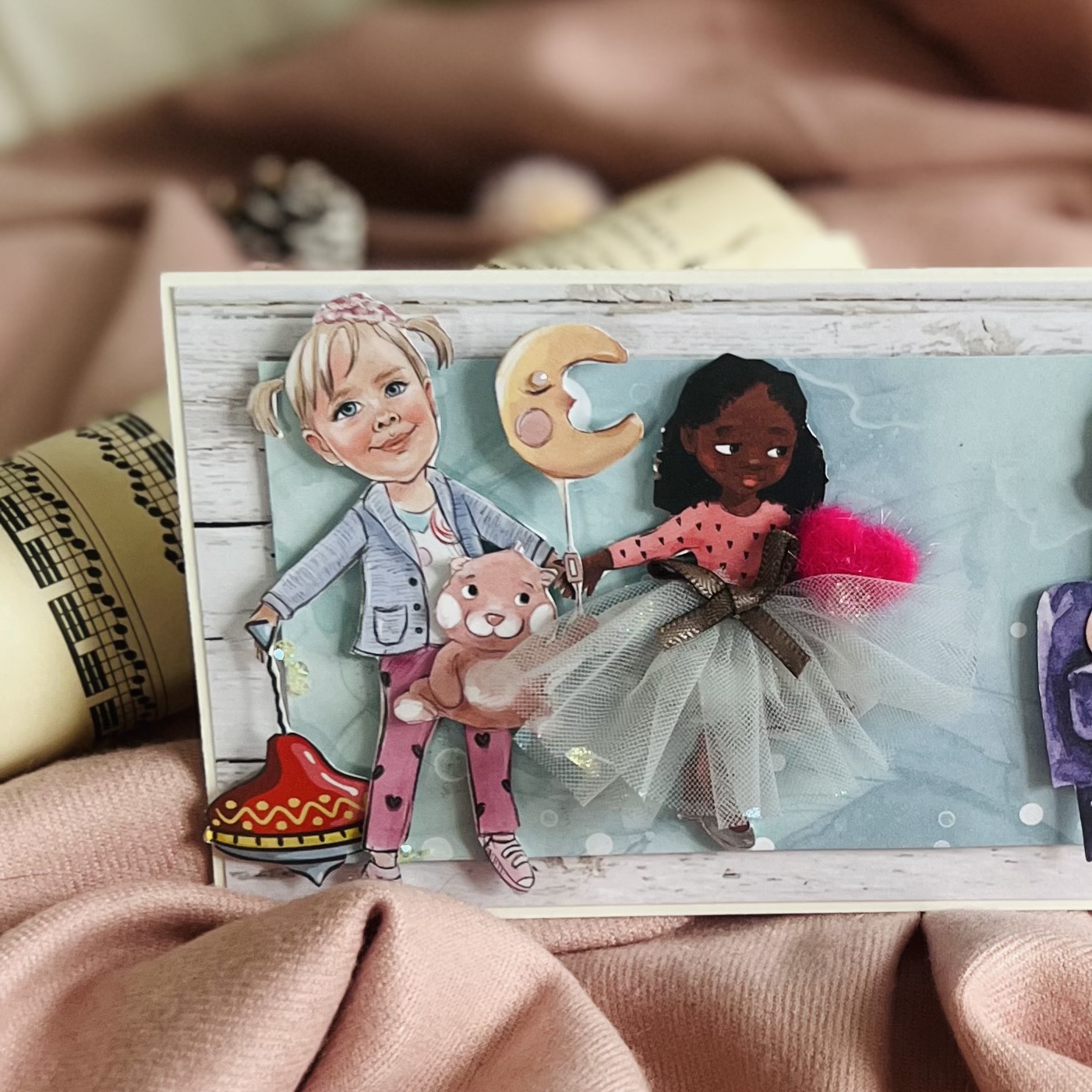 IMG_6985 Luxury 1st Birthday Card for a Girl – Multicultural Children with Gift