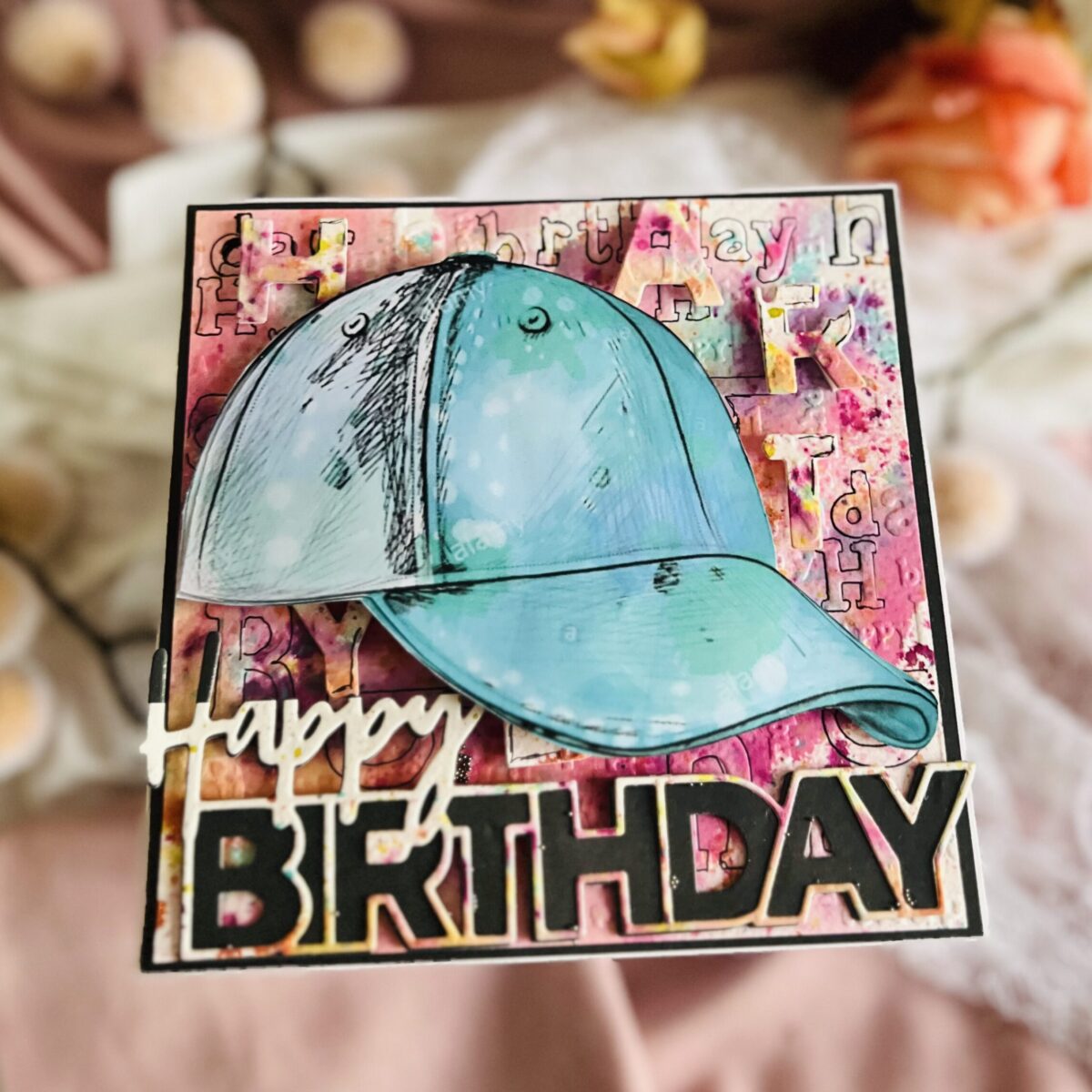IMG_E3739 Luxury Handmade 3D Blue Baseball Cap Birthday Card