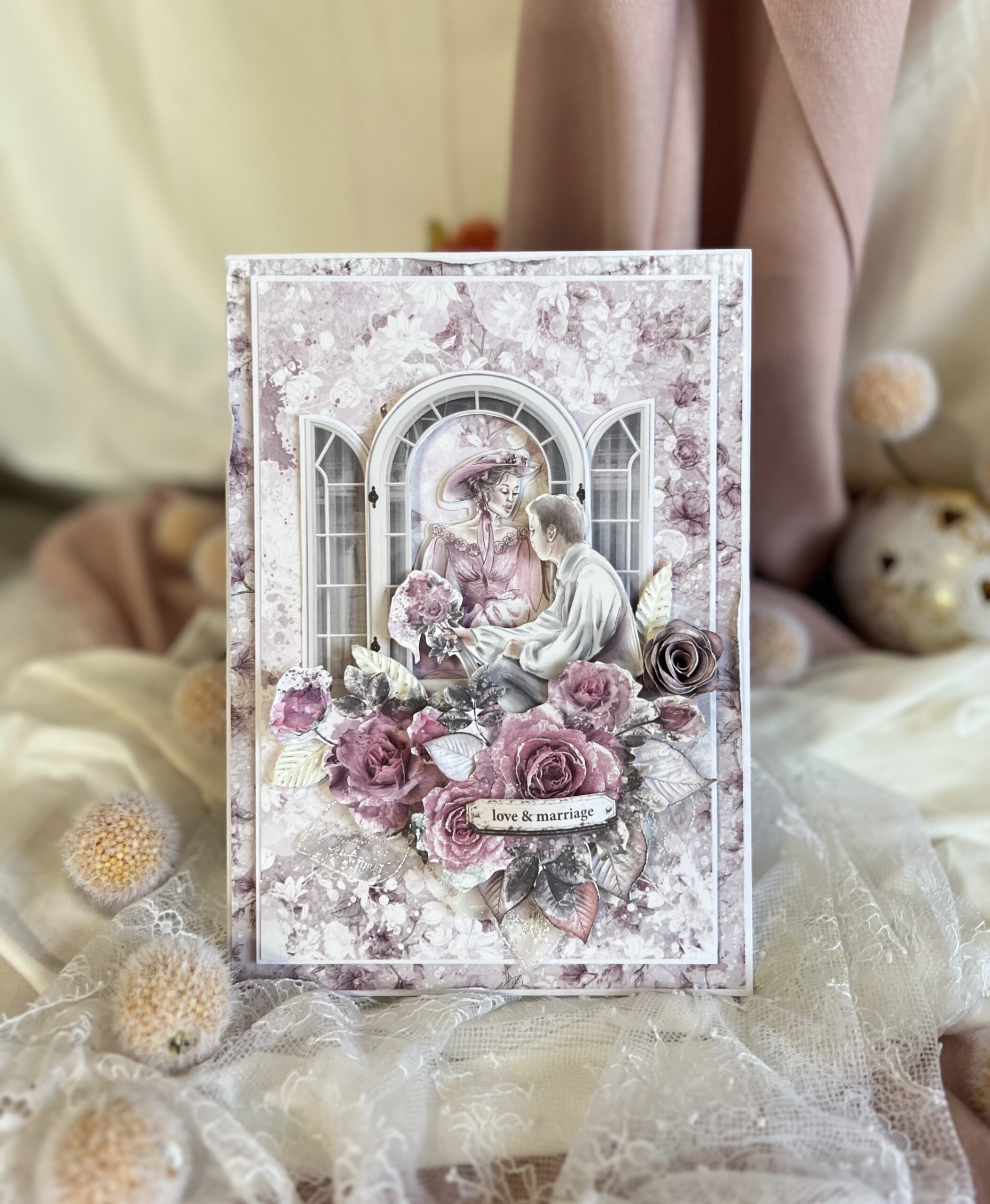 Artistic Romantic Wedding Card – Pink Elegance