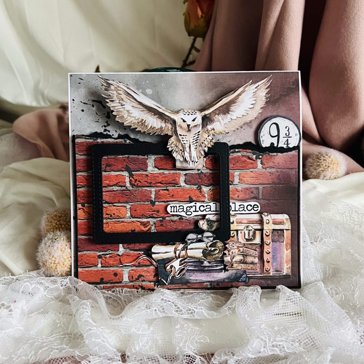 Luxury Magical Card – Owl, 9 3/4, and Photo Frame Design