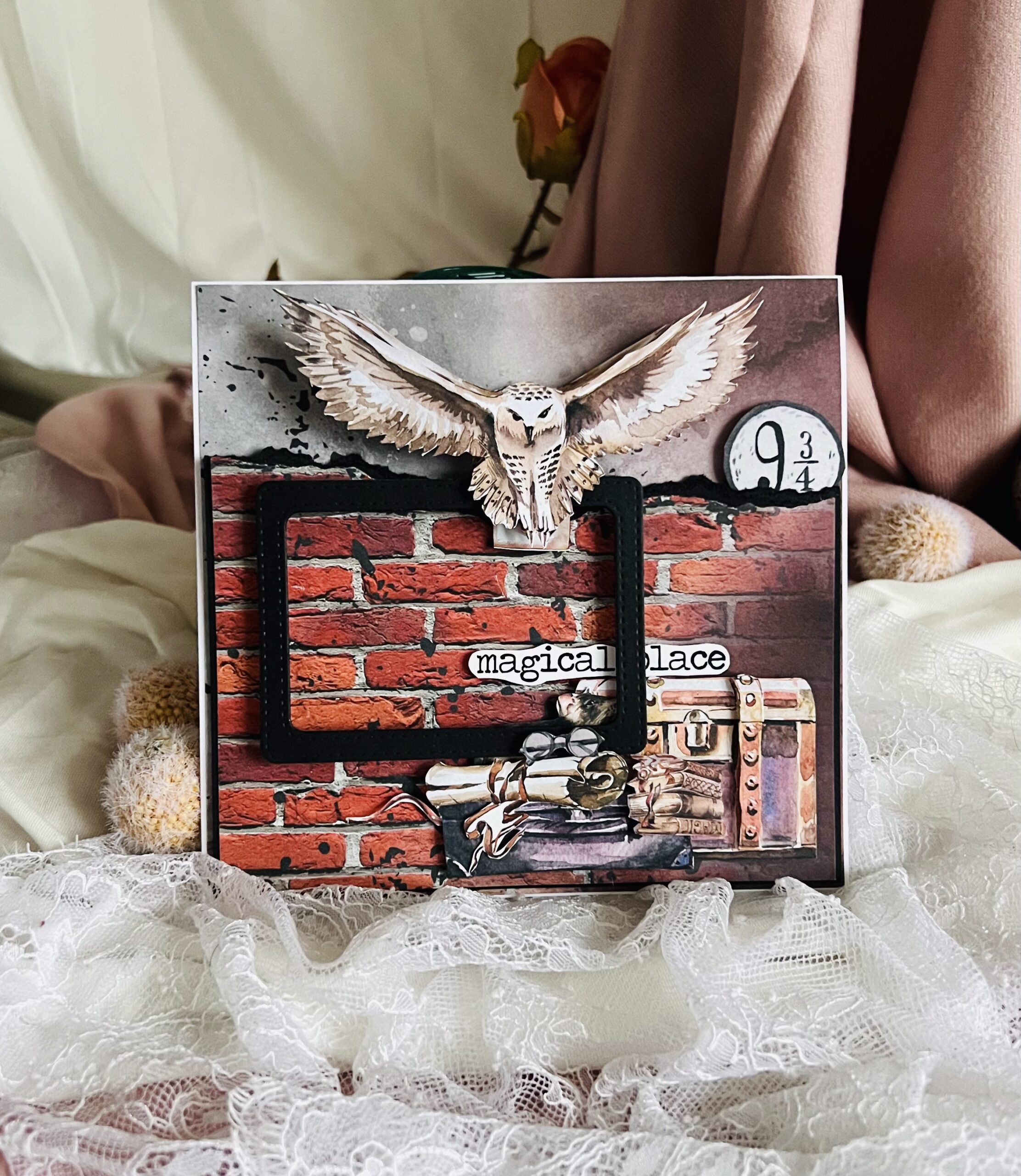 Luxury Magical Card – Owl, 9 3/4, and Photo Frame Design