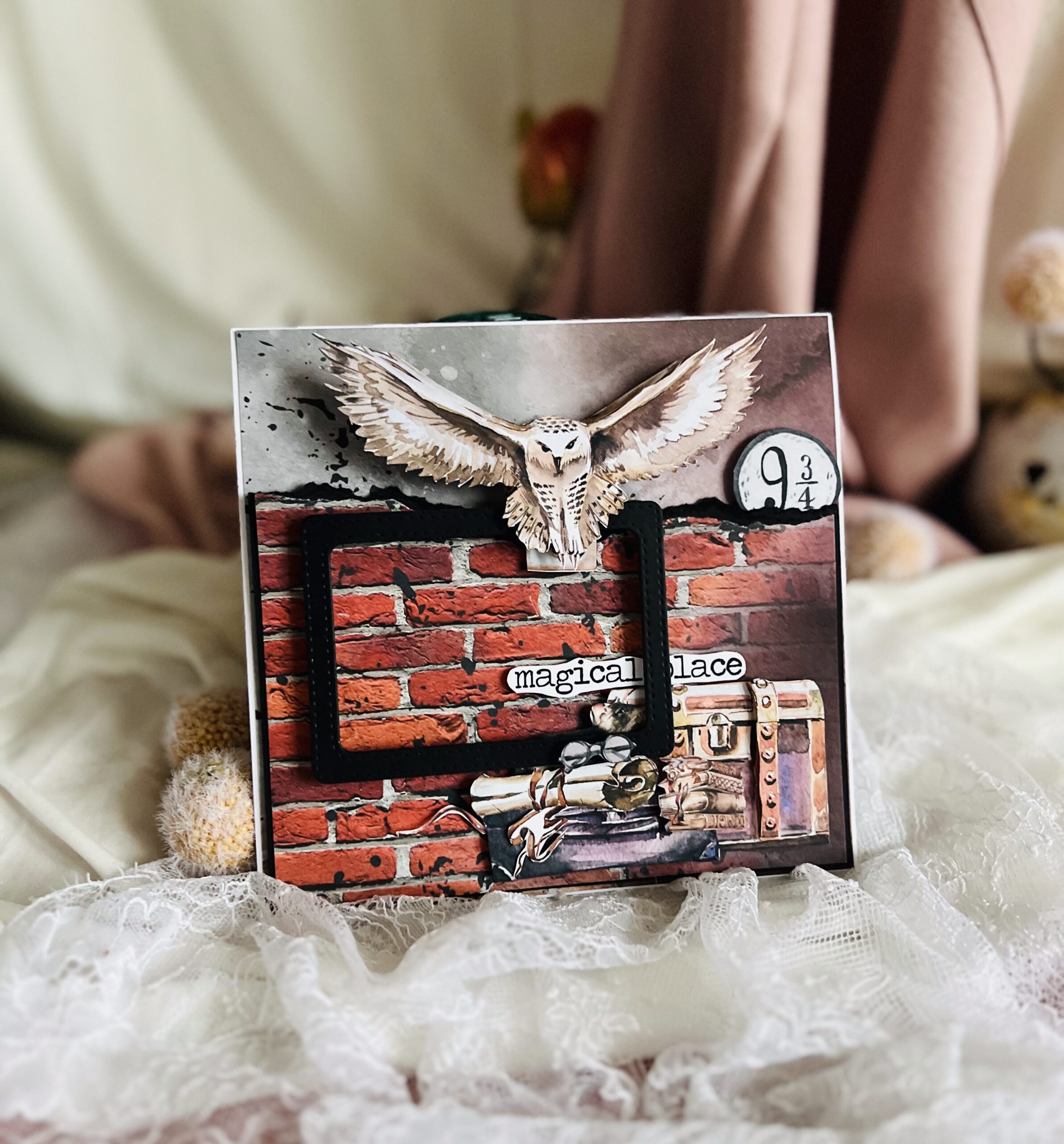 Luxury Magical Card – Owl, 9 3/4, and Photo Frame Design
