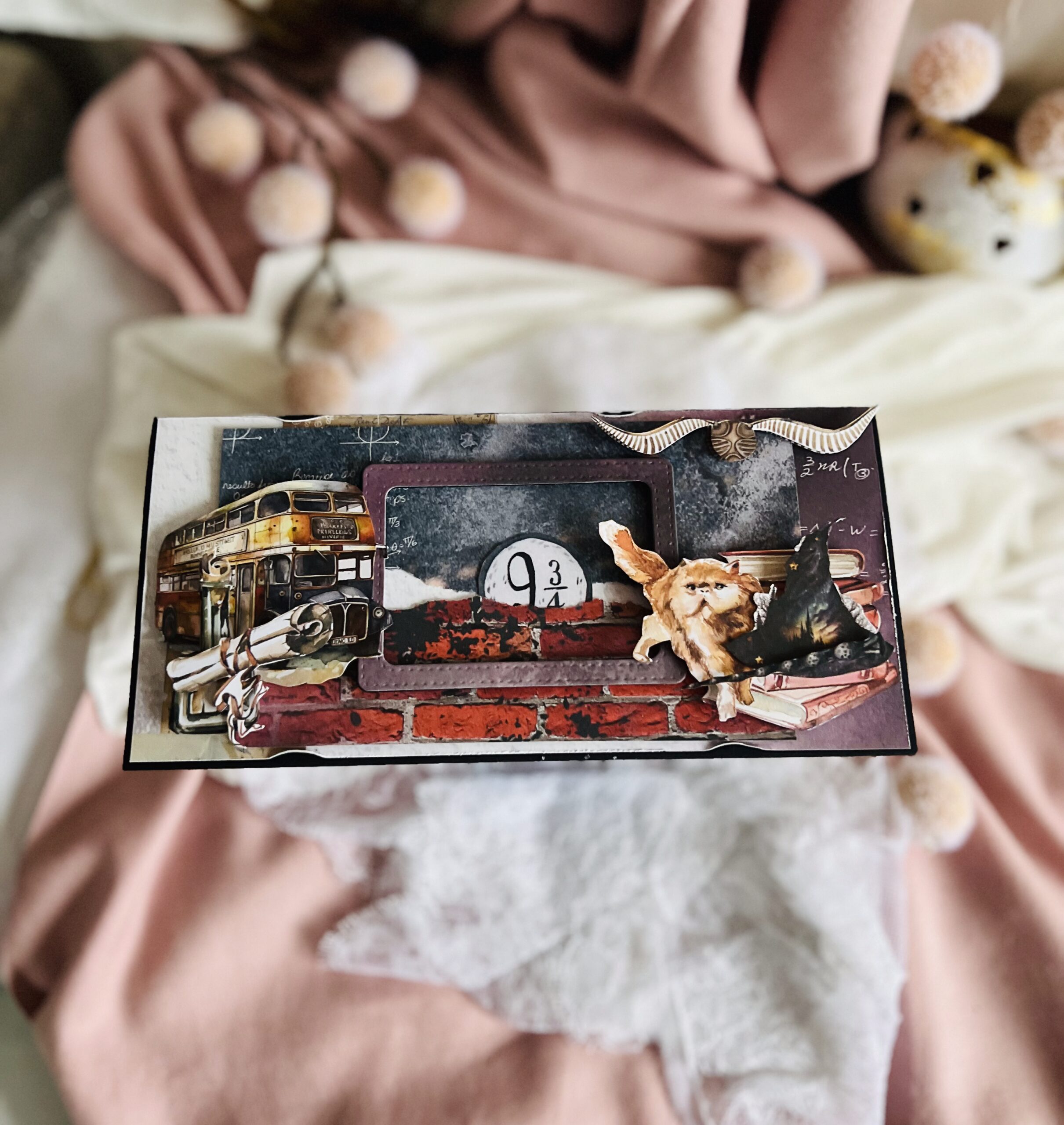 Artistic Handmade DL-Size Card – Magical Owl and 9 3/4 Design