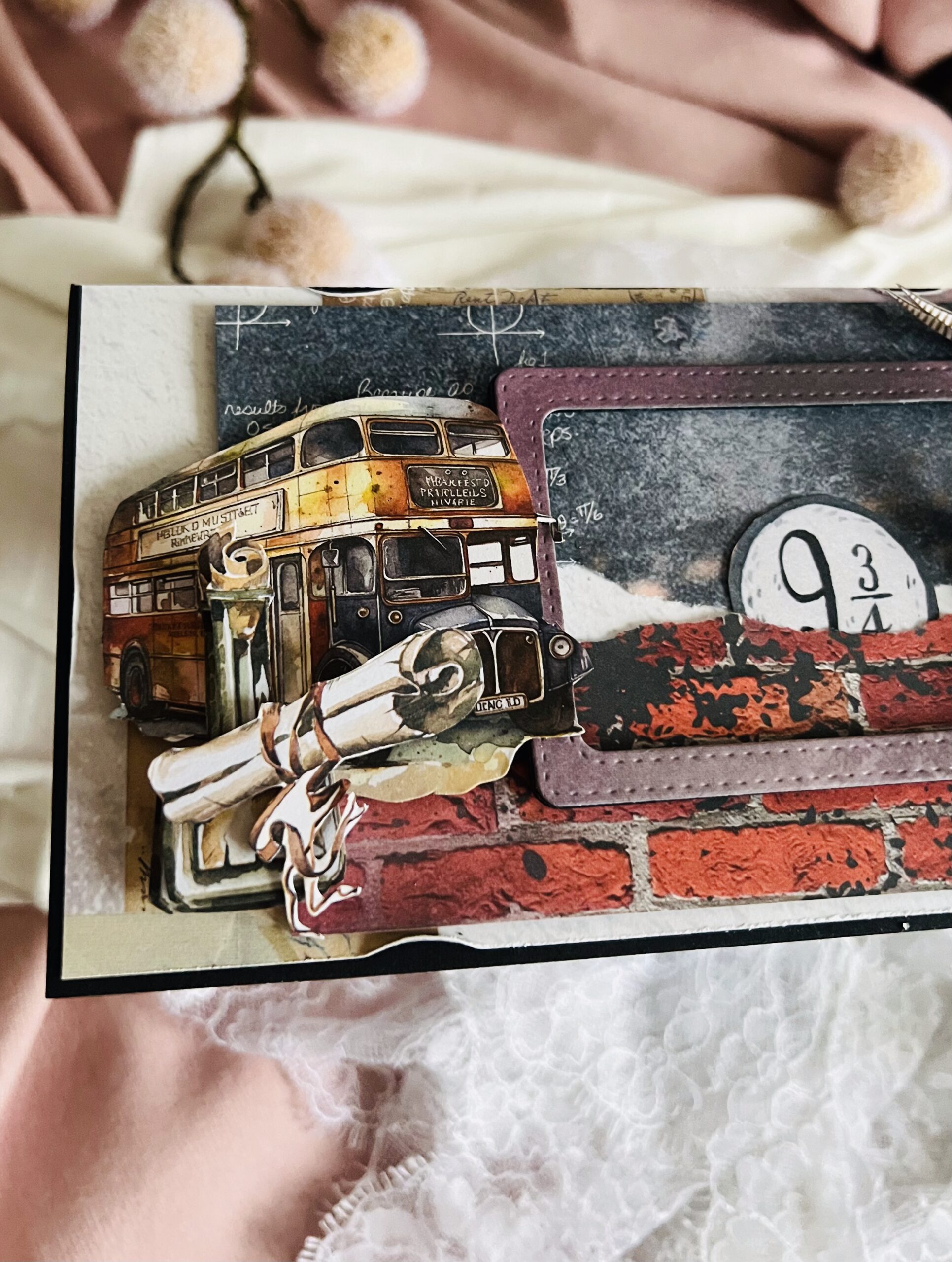 Artistic Handmade DL-Size Card – Magical Owl and 9 3/4 Design