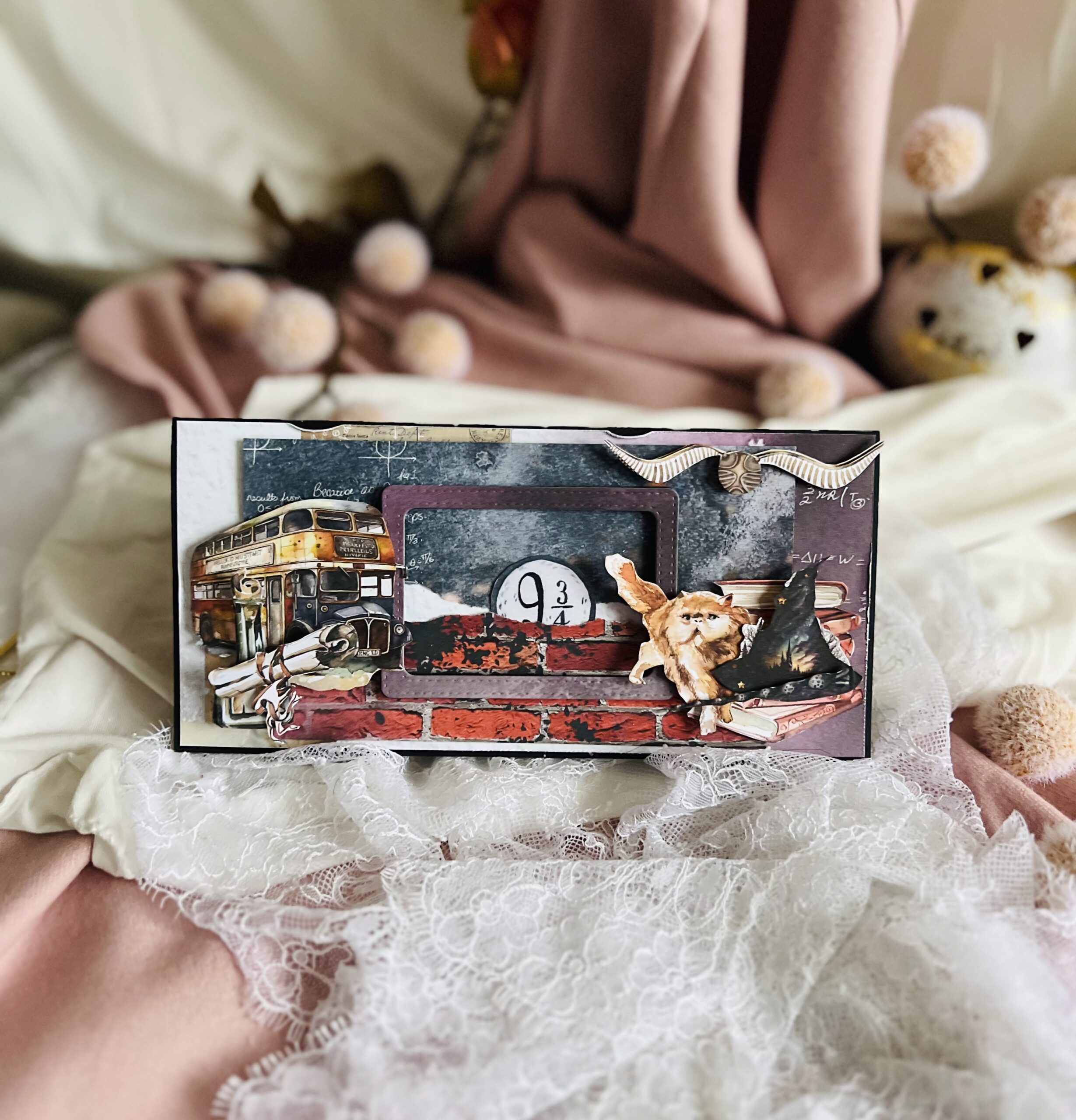 Artistic Handmade DL-Size Card – Magical Owl and 9 3/4 Design