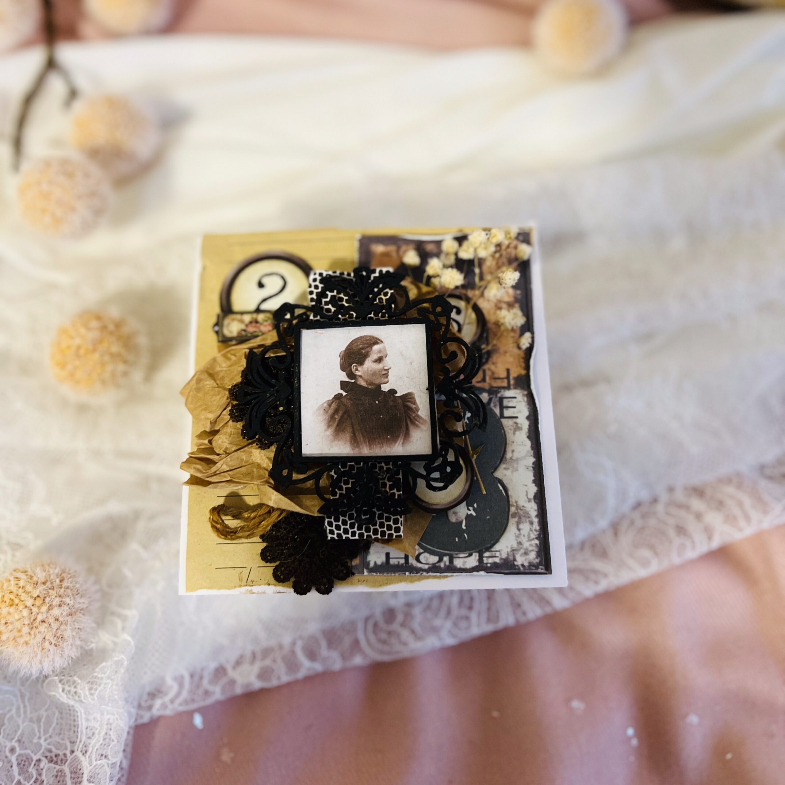 IMG_E4692 Set of 6 Artistic Vintage Cards-Black and White Photos with Lace.