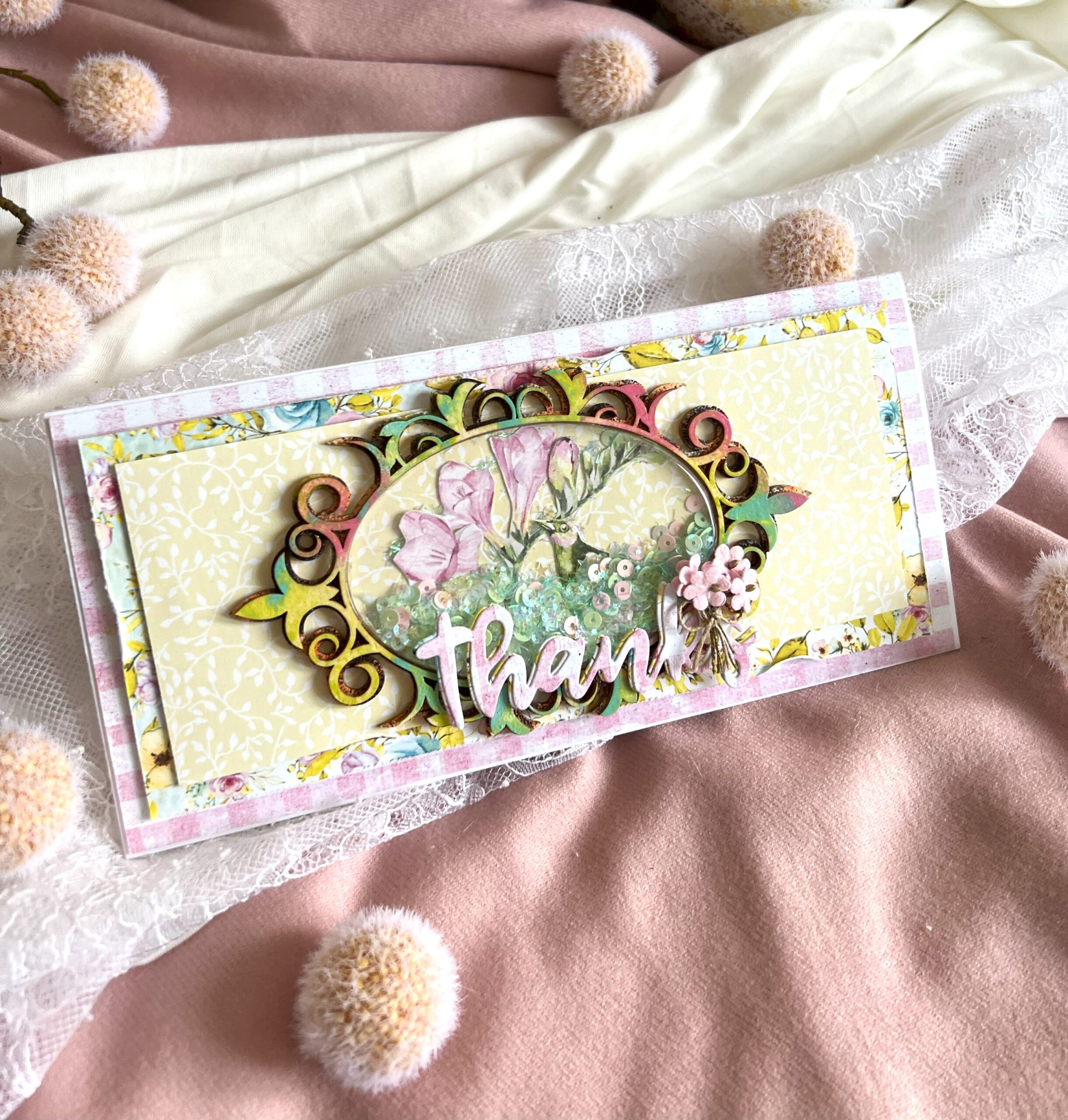 Luxury Sparkling Thank You ,Shaker Card with  Elegant Frame.