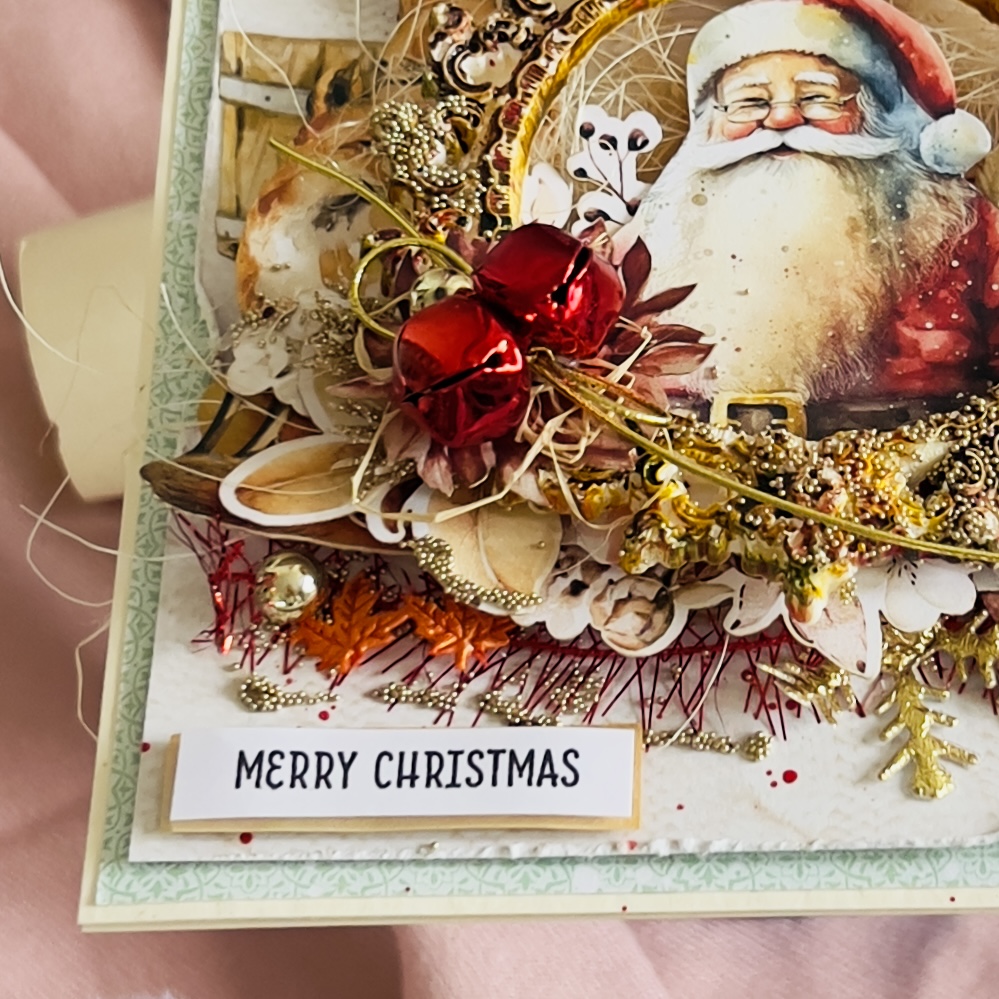 Handmade Christmas Card-Santa in Festive Frame with Foxes
