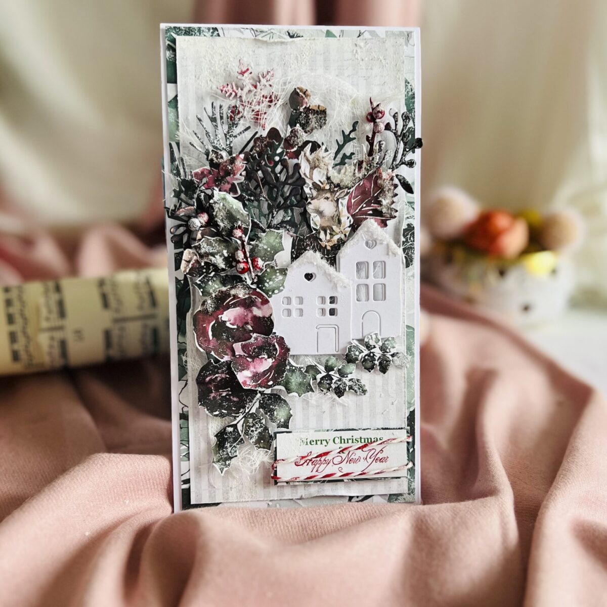 IMG_5994 Handmade Green, White, and Red Christmas Card with Village Design