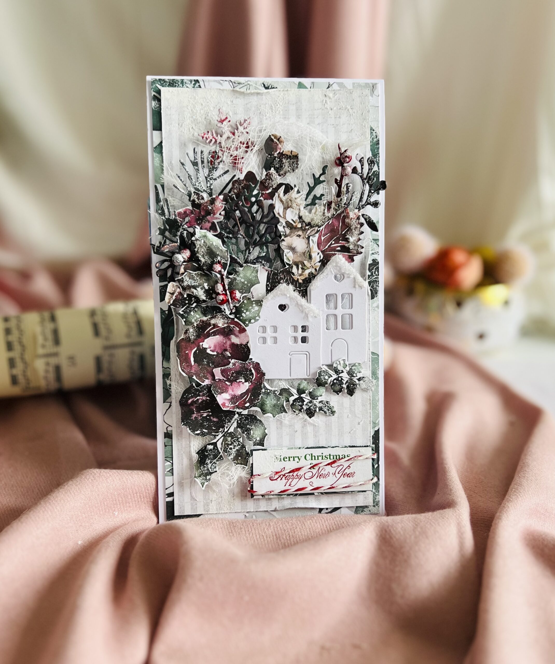 IMG_5994 Handmade Green, White, and Red Christmas Card with Village Design