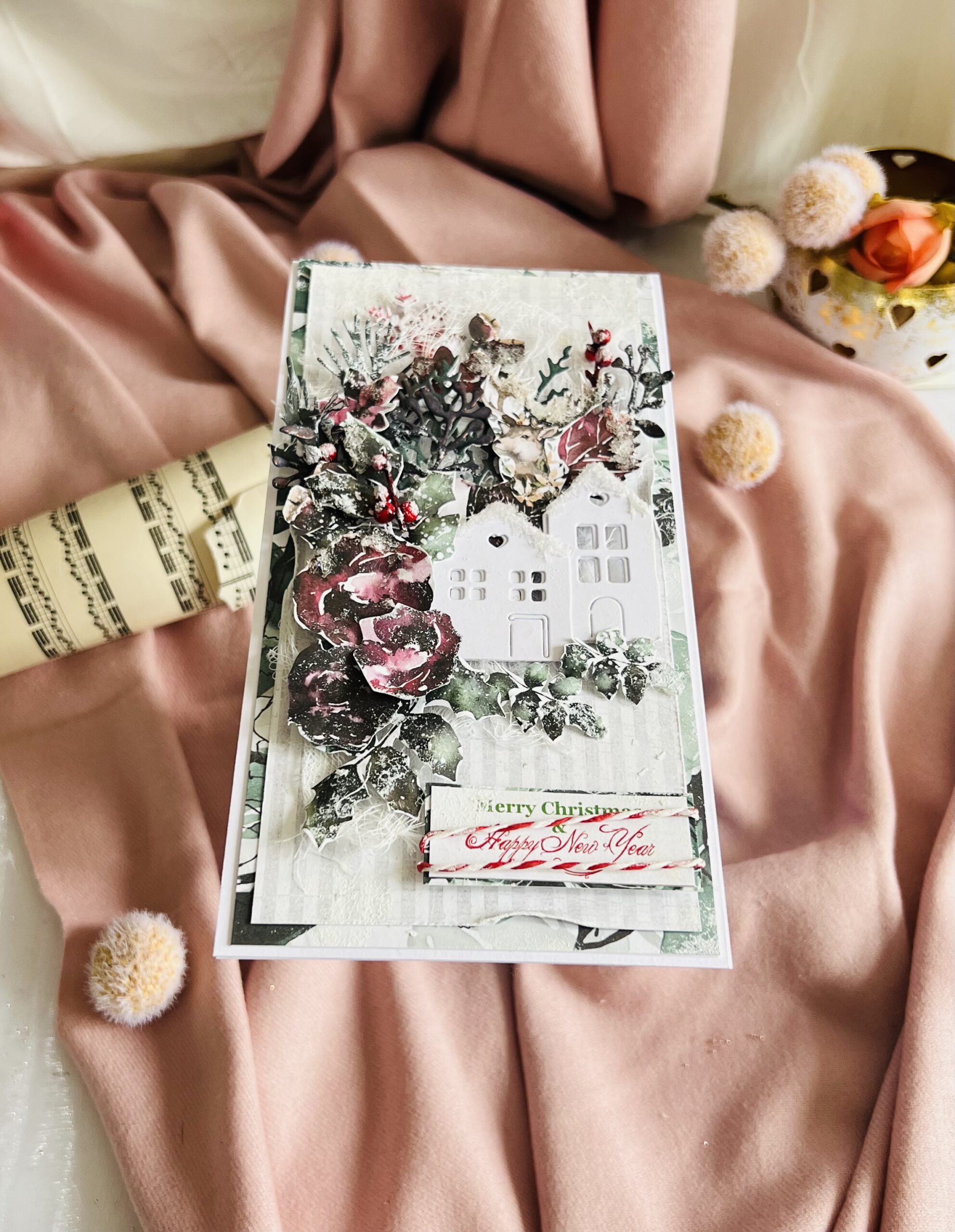 IMG_5998 Handmade Green, White, and Red Christmas Card with Village Design