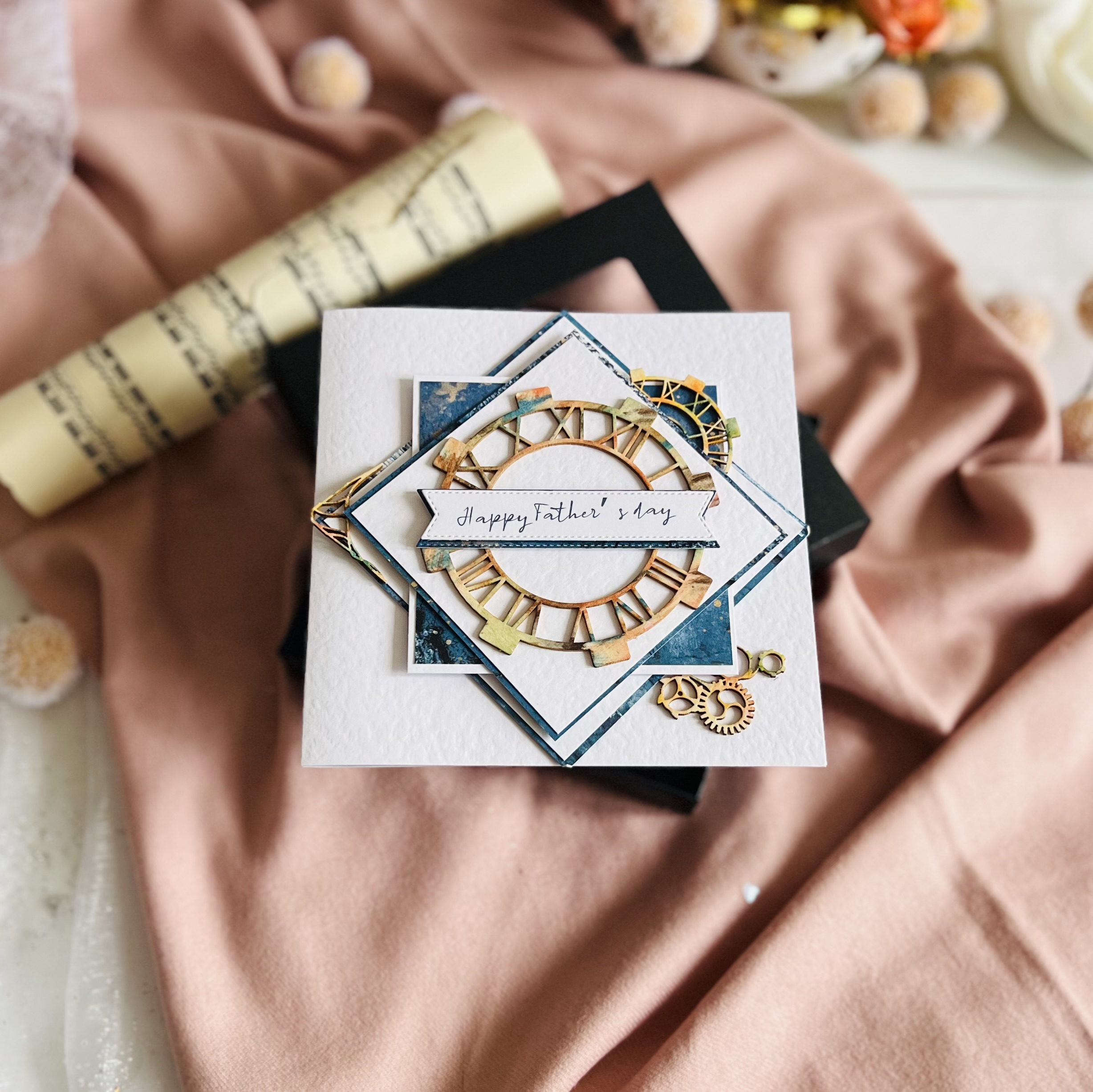 IMG_6258 Handmade Father’s Day Card - Clock Design-Blue and White Theme