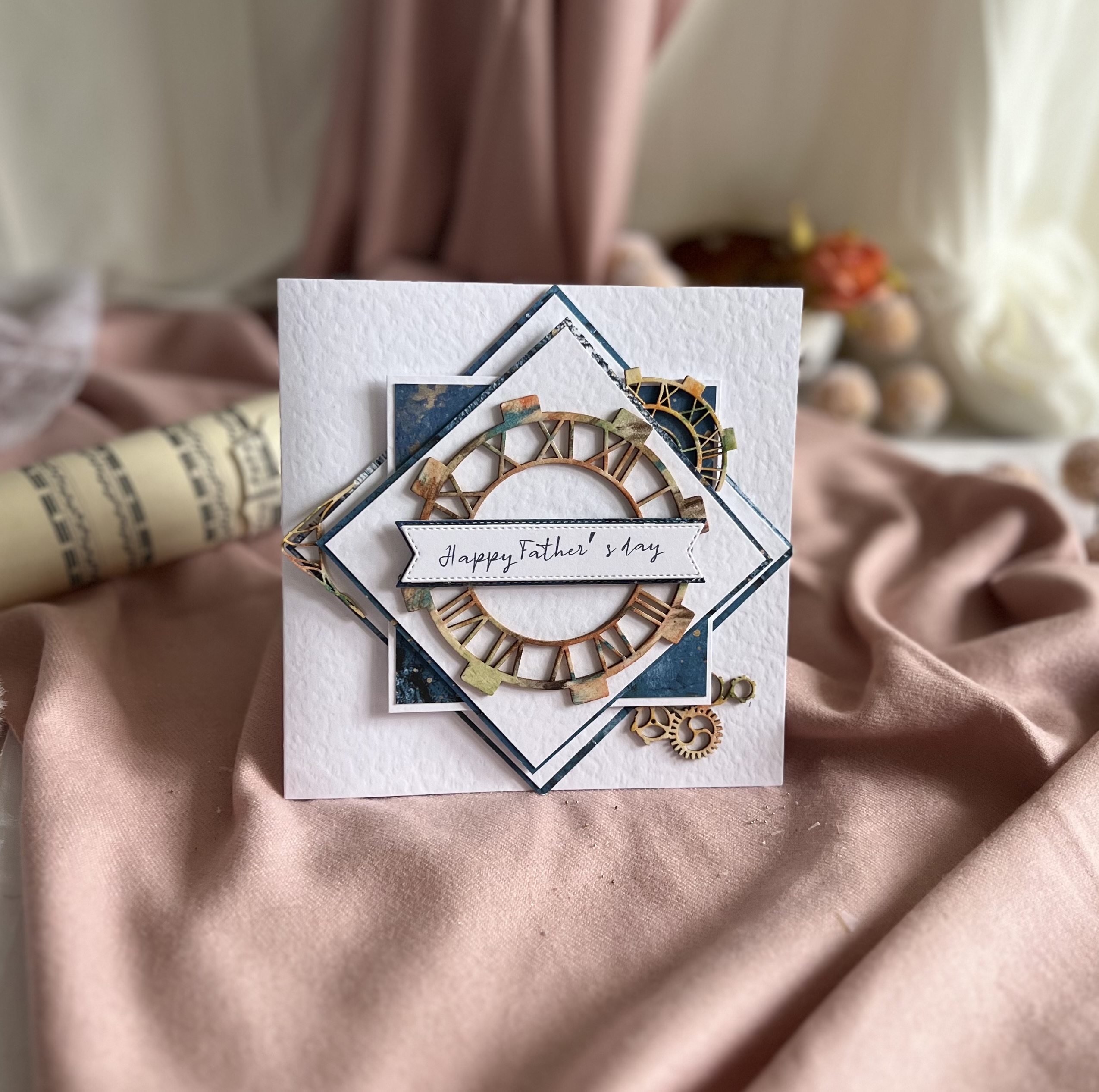 IMG_6266 Handmade Father’s Day Card - Clock Design-Blue and White Theme