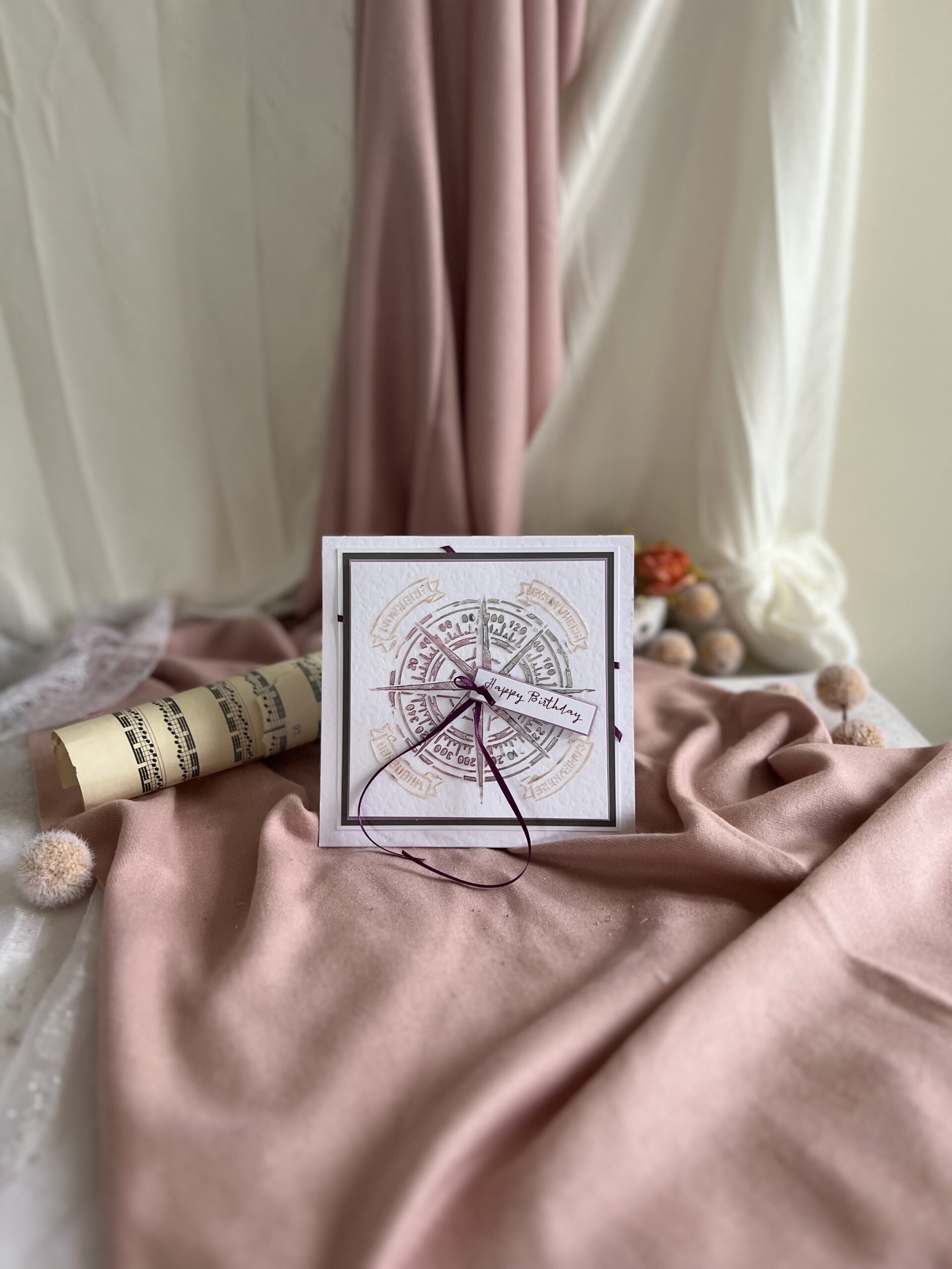 Luxury Handmade Happy Birthday Card with Mixed Media and Compass Design