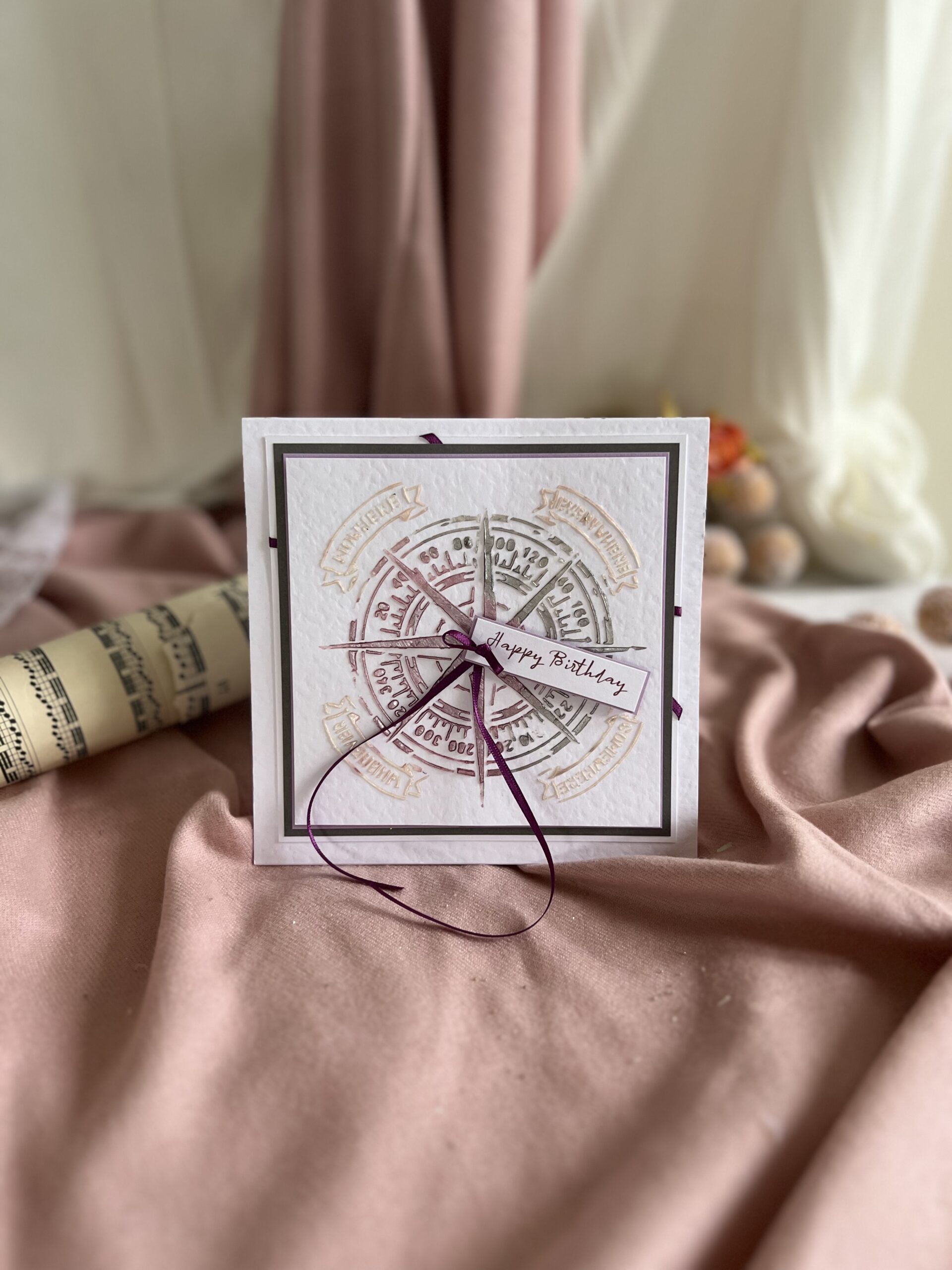 Luxury Handmade Happy Birthday Card with Mixed Media and Compass Design