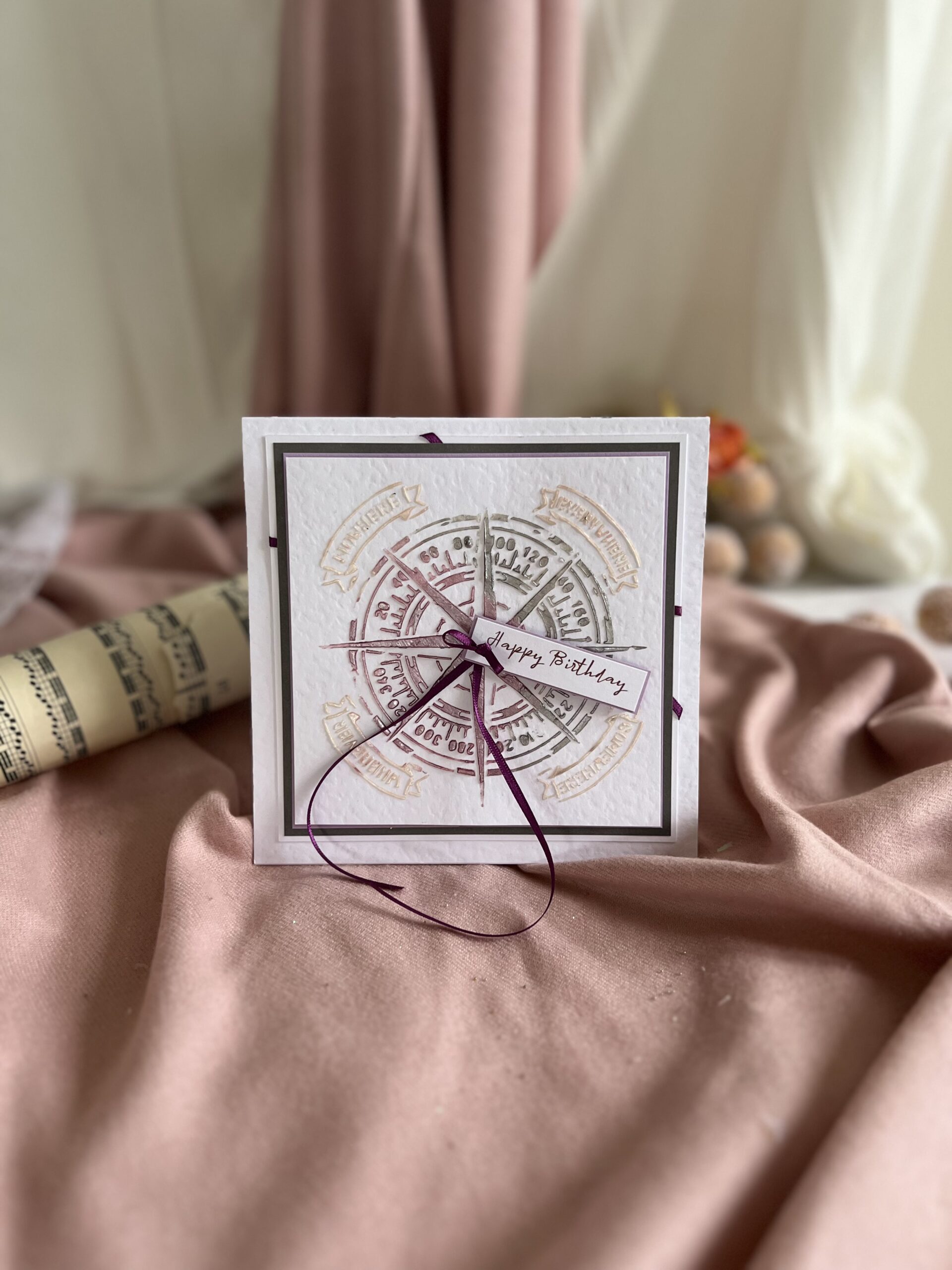 Luxury Handmade Happy Birthday Card with Mixed Media and Compass Design