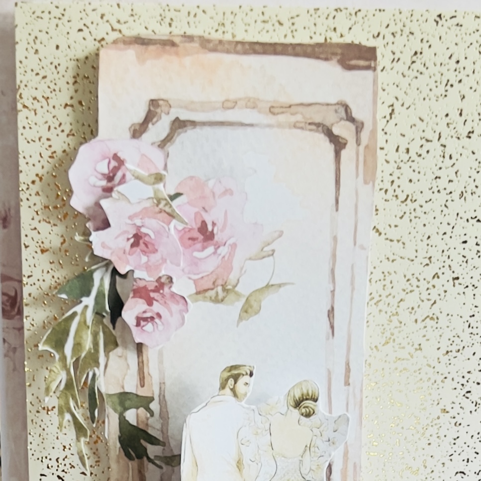 Handmade Wedding Card with Bride and Groom in Front of Church