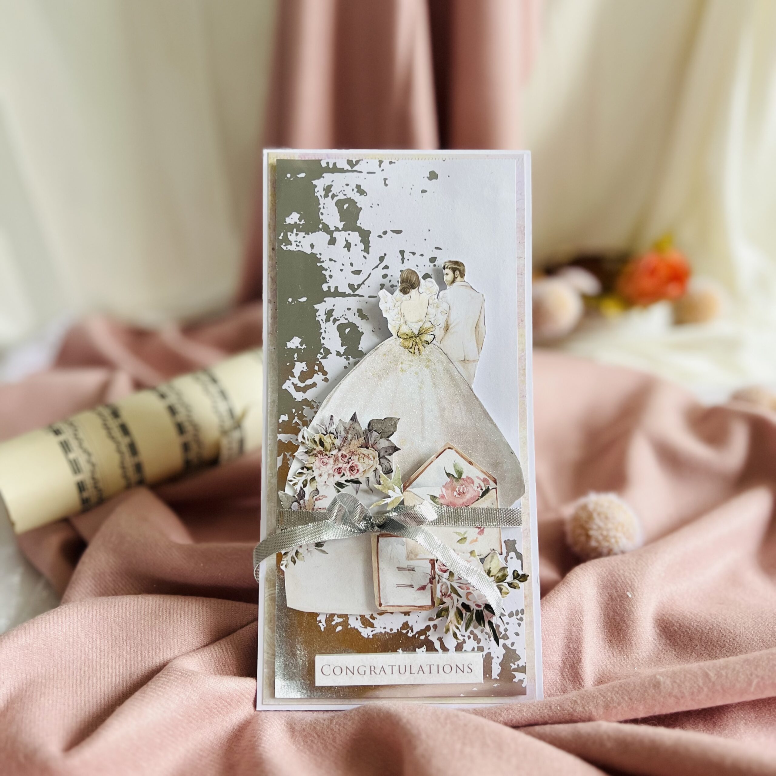 IMG_6468 Handmade Wedding Card with Bride and Groom in Front of Church