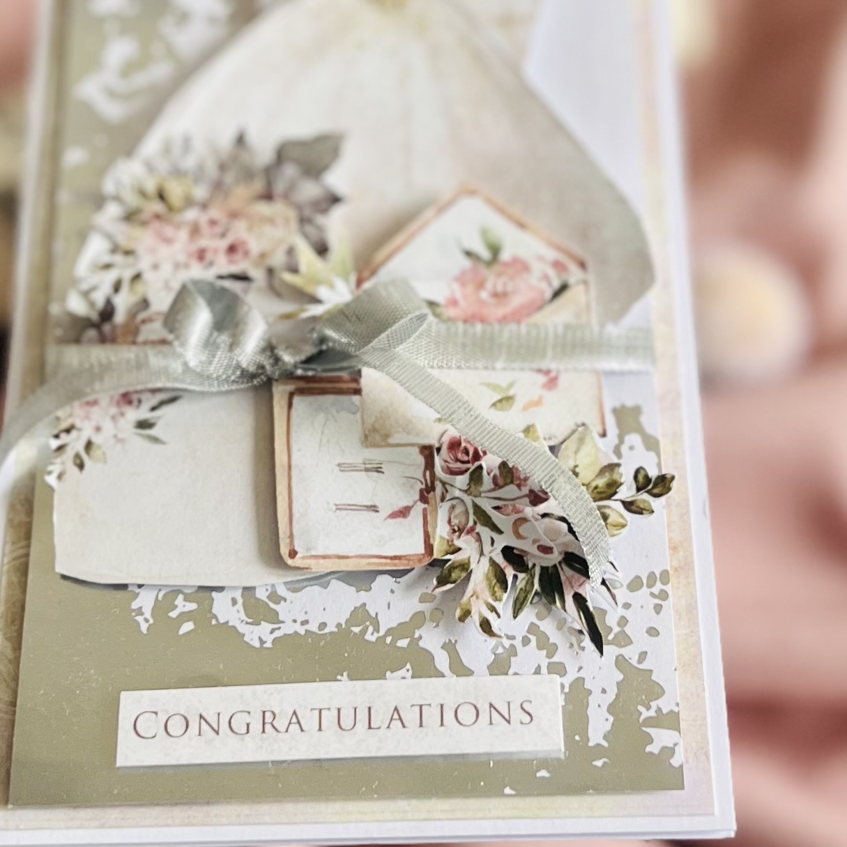 Handmade Wedding Card with Bride and Groom in Front of Church