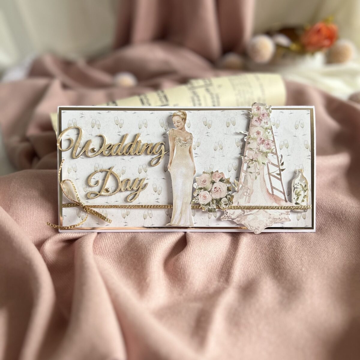Wedding Day Card with Bride and Dress Desing Handmade wedding day card featuring a bride,ladder,and wedding dress desing,perfect for a lesbian couple