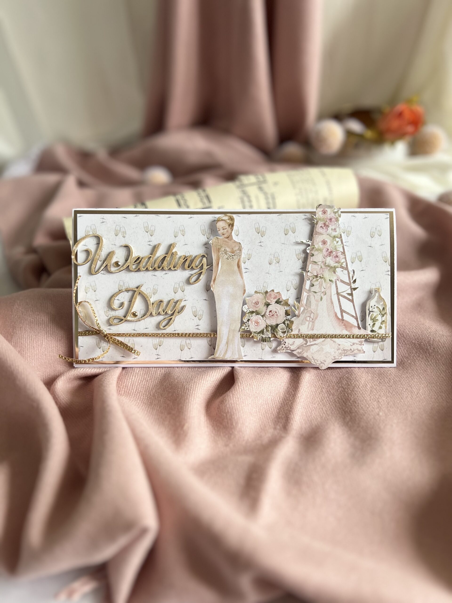 Wedding Day Card with Bride and Dress Desing Handmade wedding day card featuring a bride,ladder,and wedding dress desing,perfect for a lesbian couple