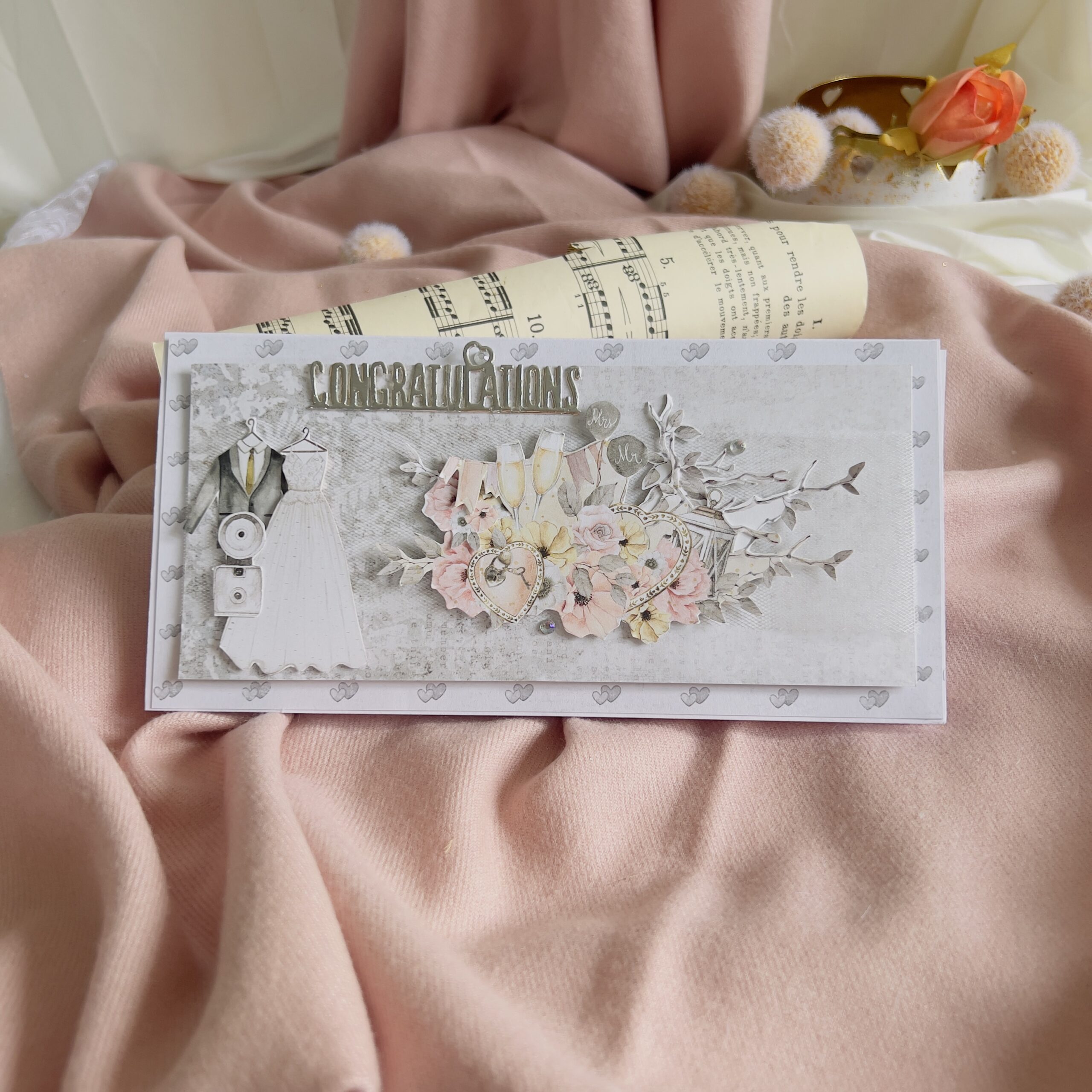 Artistic Elegant Wedding Congratulations Card in Cream and Gold