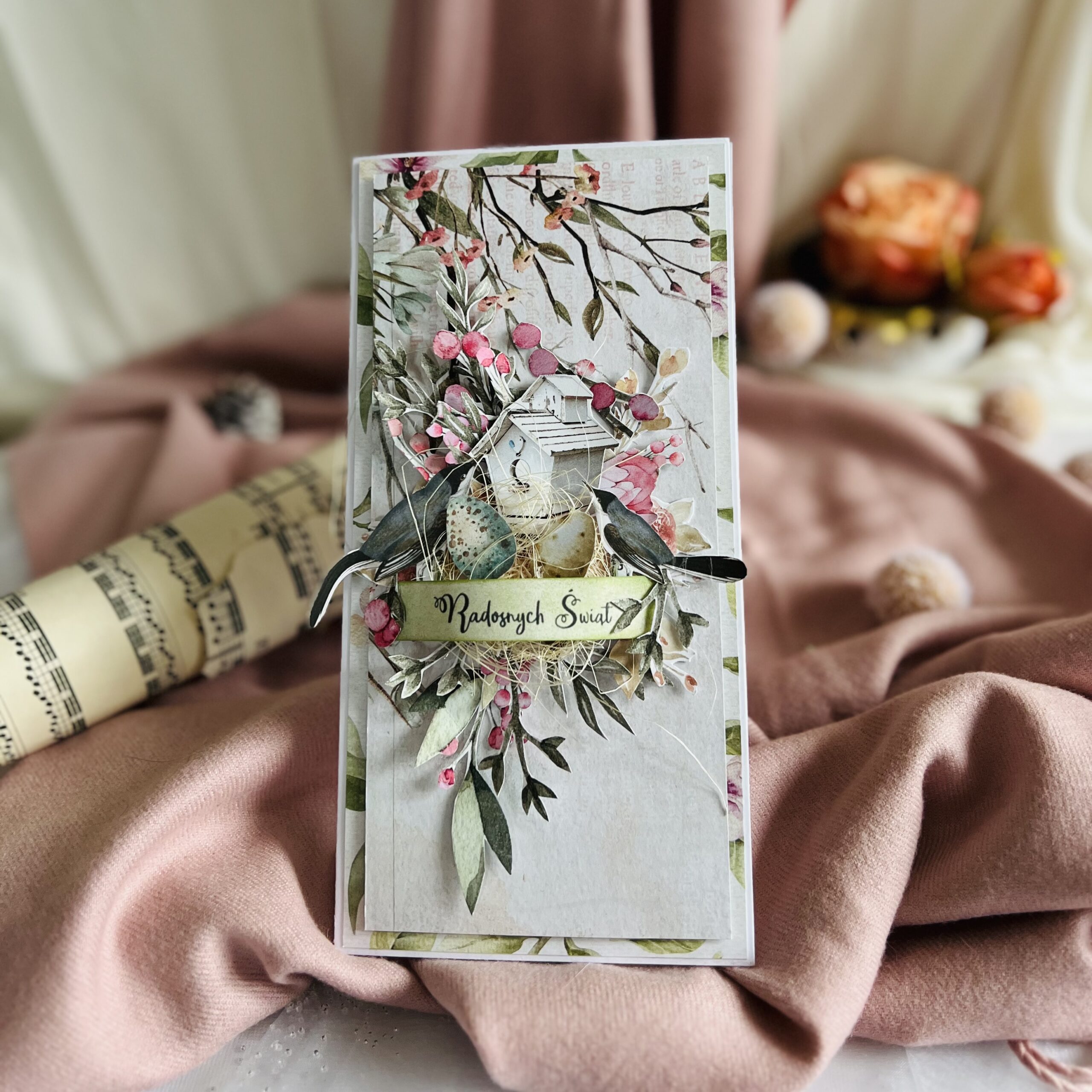 Easter DL Card with Polish Inscription – Artistic Handmade Design