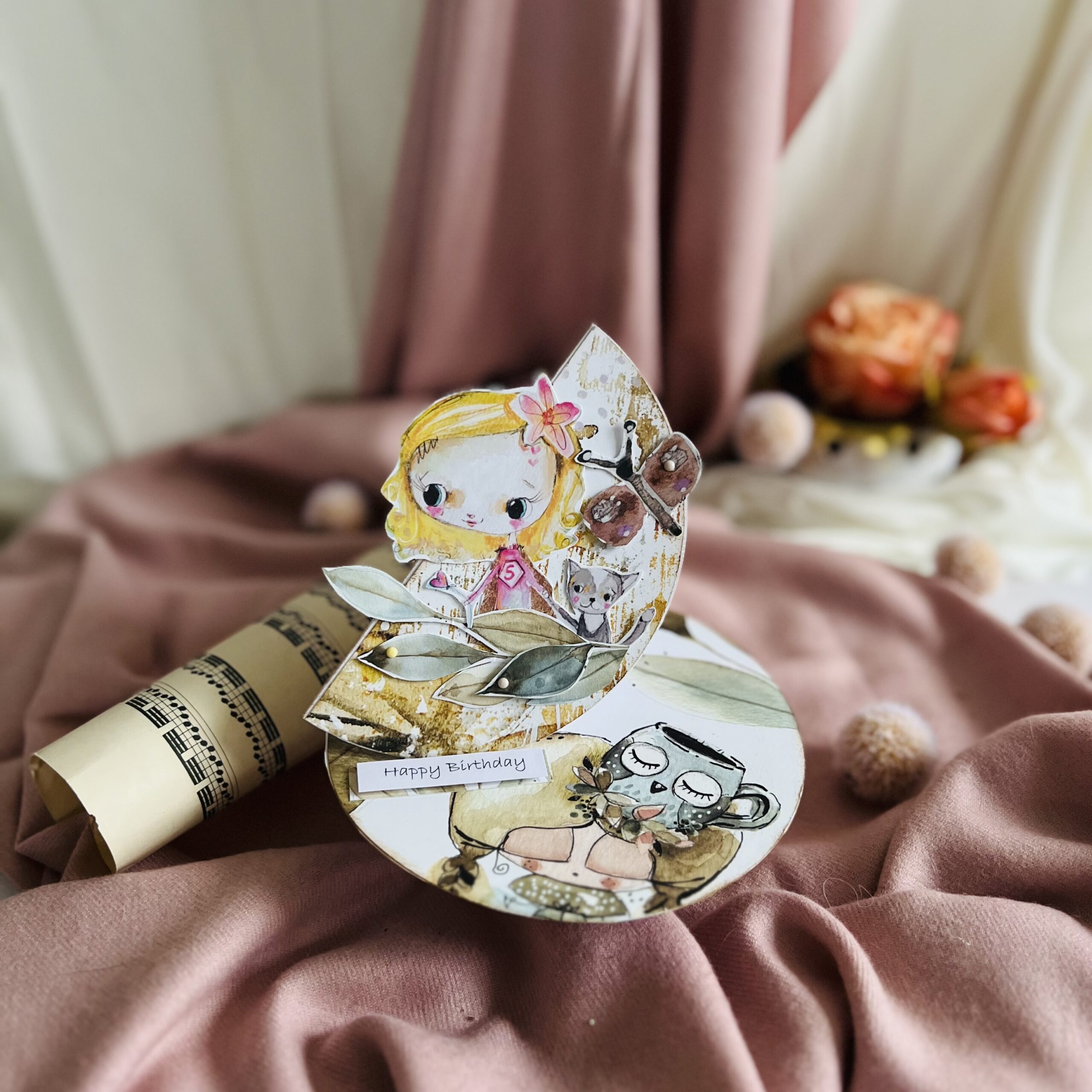 Luxury Round Pop-Up Birthday Card for a Girl – Handmade