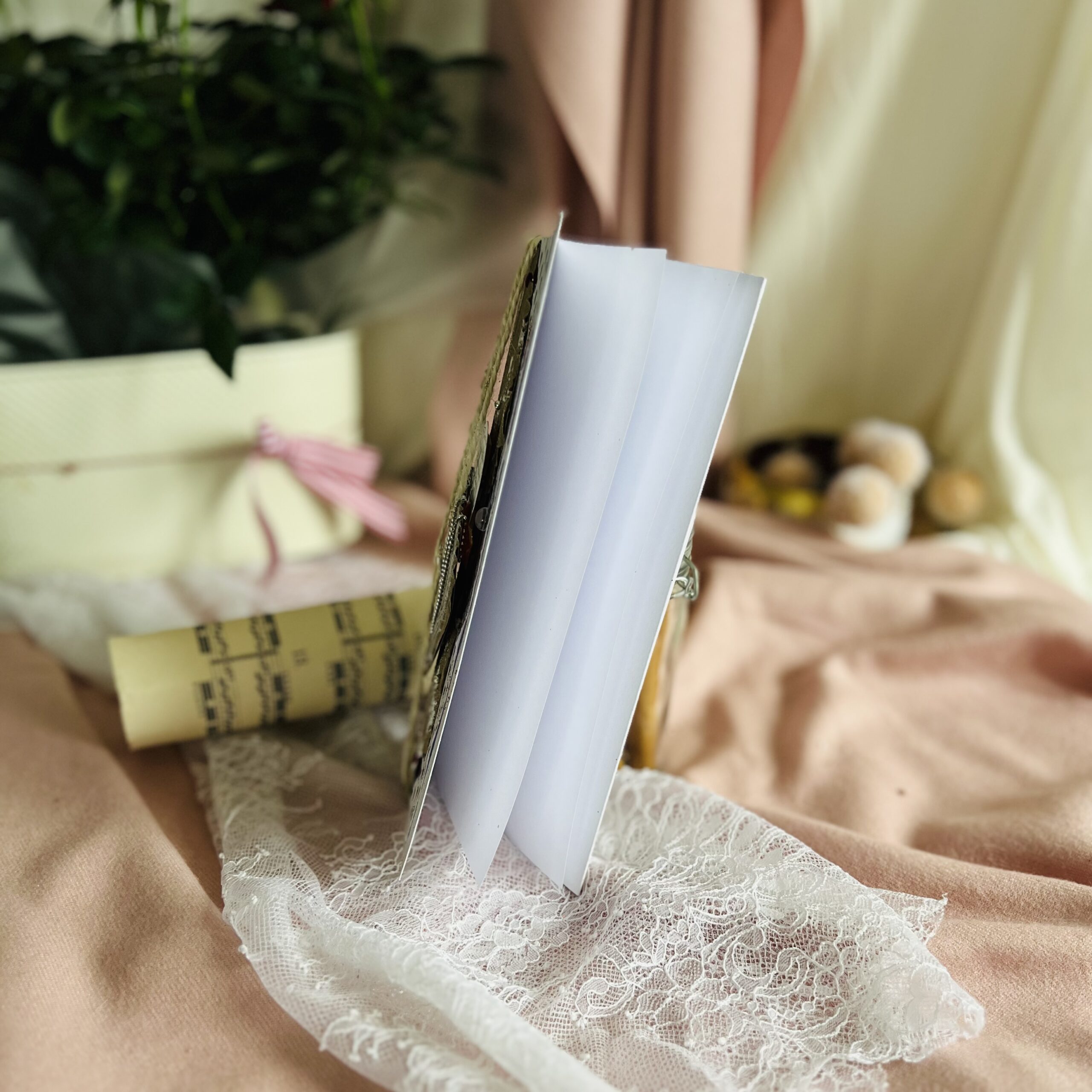 Handmade DL Valentine’s Card with Silver Accents – Elegance and Nature in a Gift Box