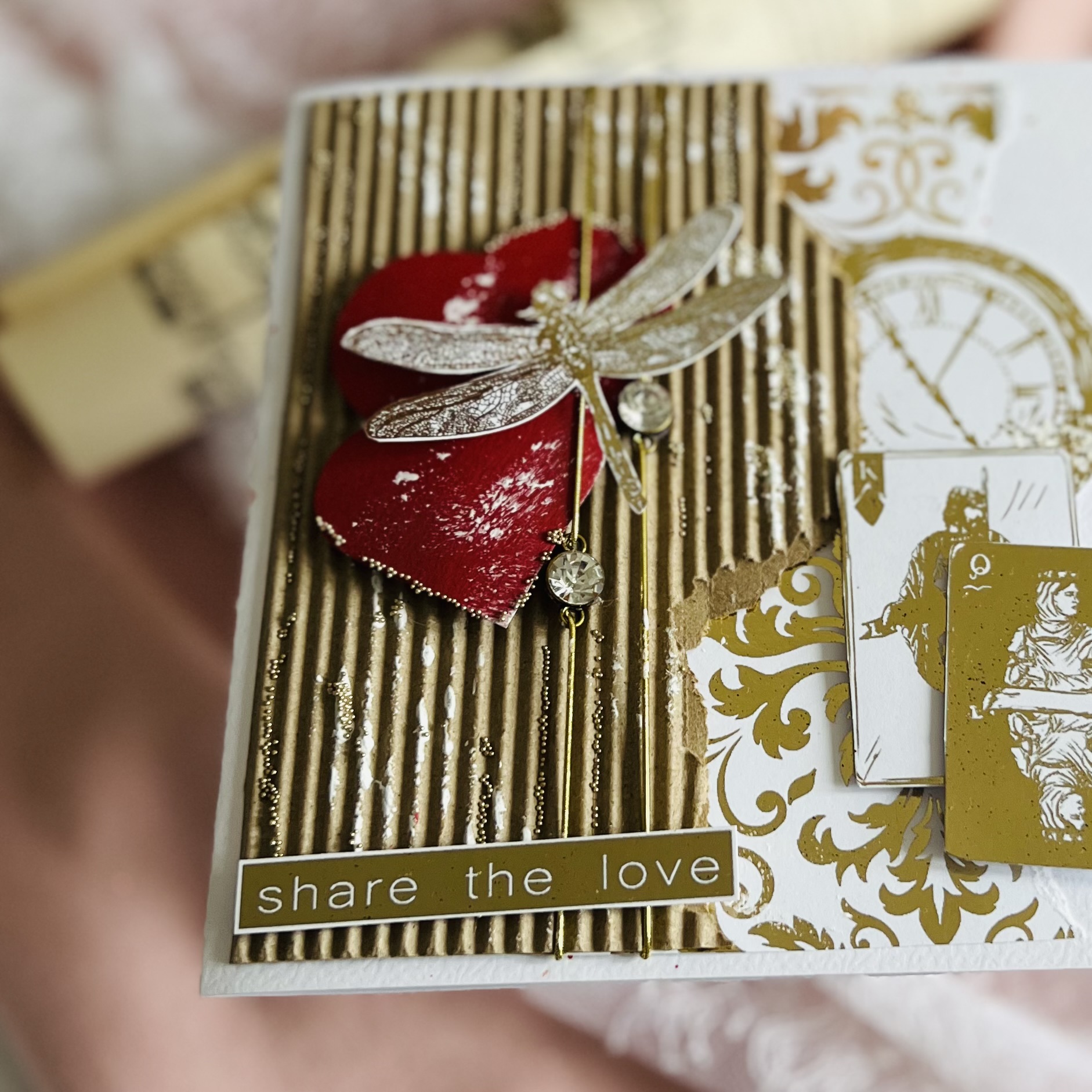 Handmade Valentine’s Card with Hearts, Cards, and Elegant Details