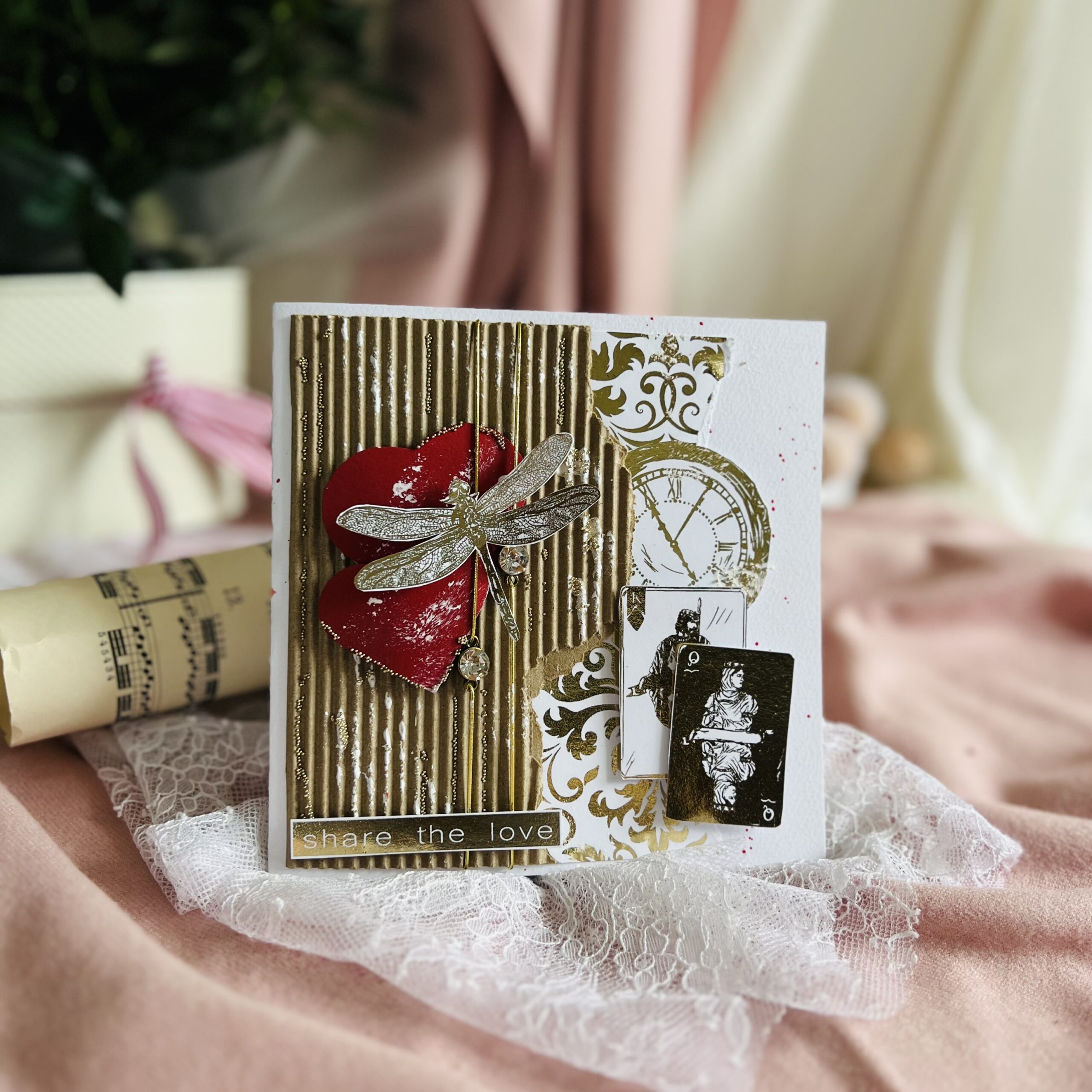 IMG_7442 Handmade Valentine’s Card with Hearts, Cards, and Elegant Details