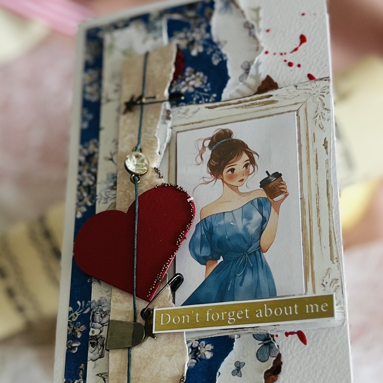 Luxurious handcrafted Valentines card Deatail of shimmering stars embellishing the handcrafted Valentines day card,adding a touch of magic and charm