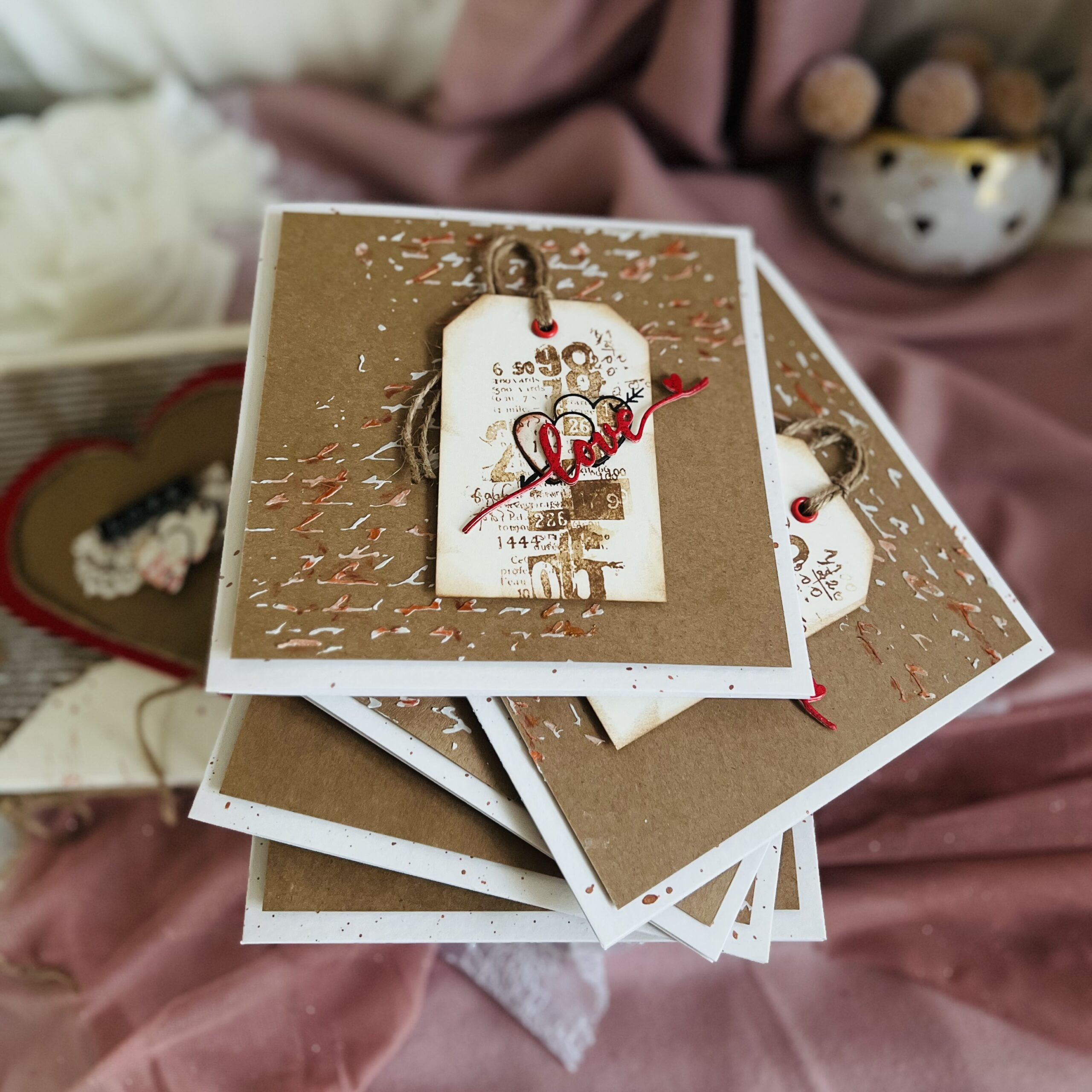 Set of 6 Handmade Valentine's Day Cards in Elegant Box