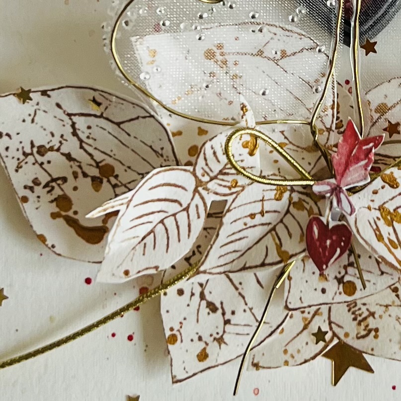 Handmade Valentines Card Leaves gilded and splashed with red paint