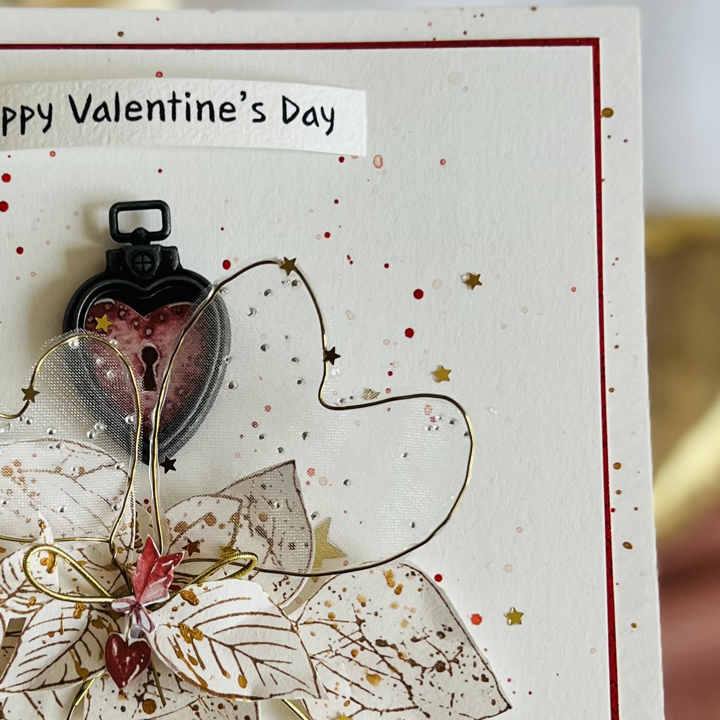 Valentines Card heart element made of wire with tulle