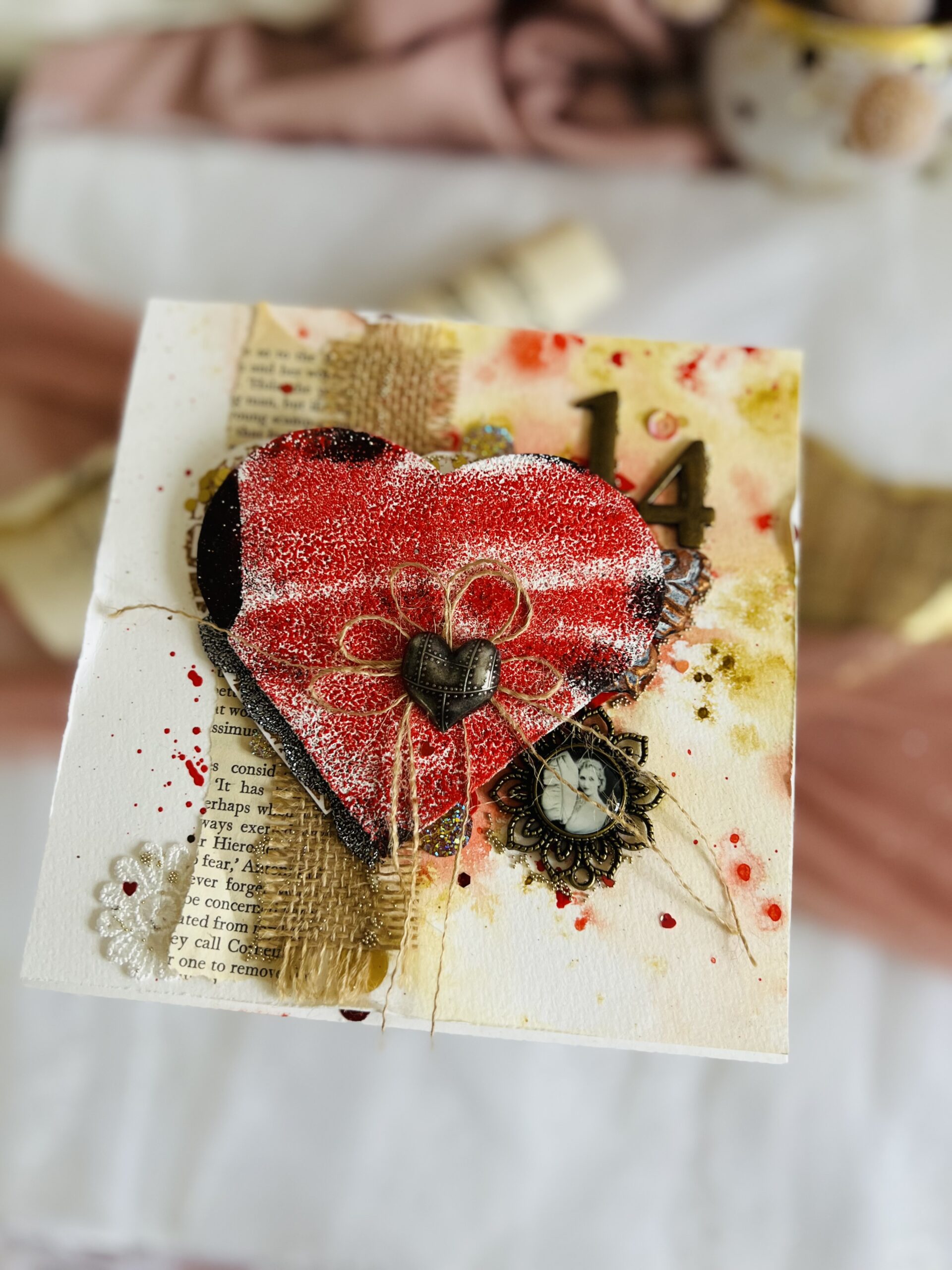 Handmade Valentine's Day Card with Heart and Rustic Touch