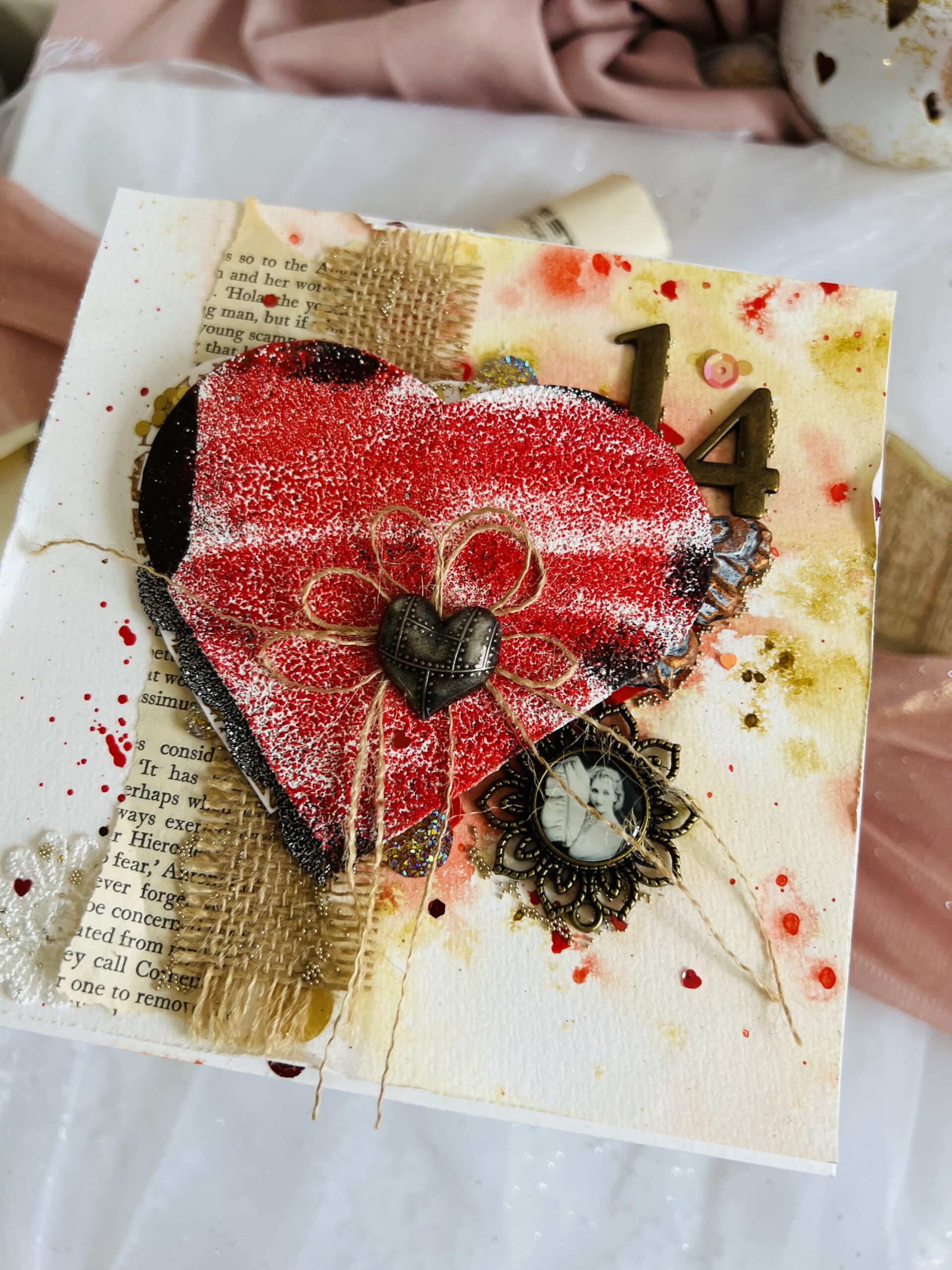 Handmade Valentine's Day Card with Heart and Rustic Touch