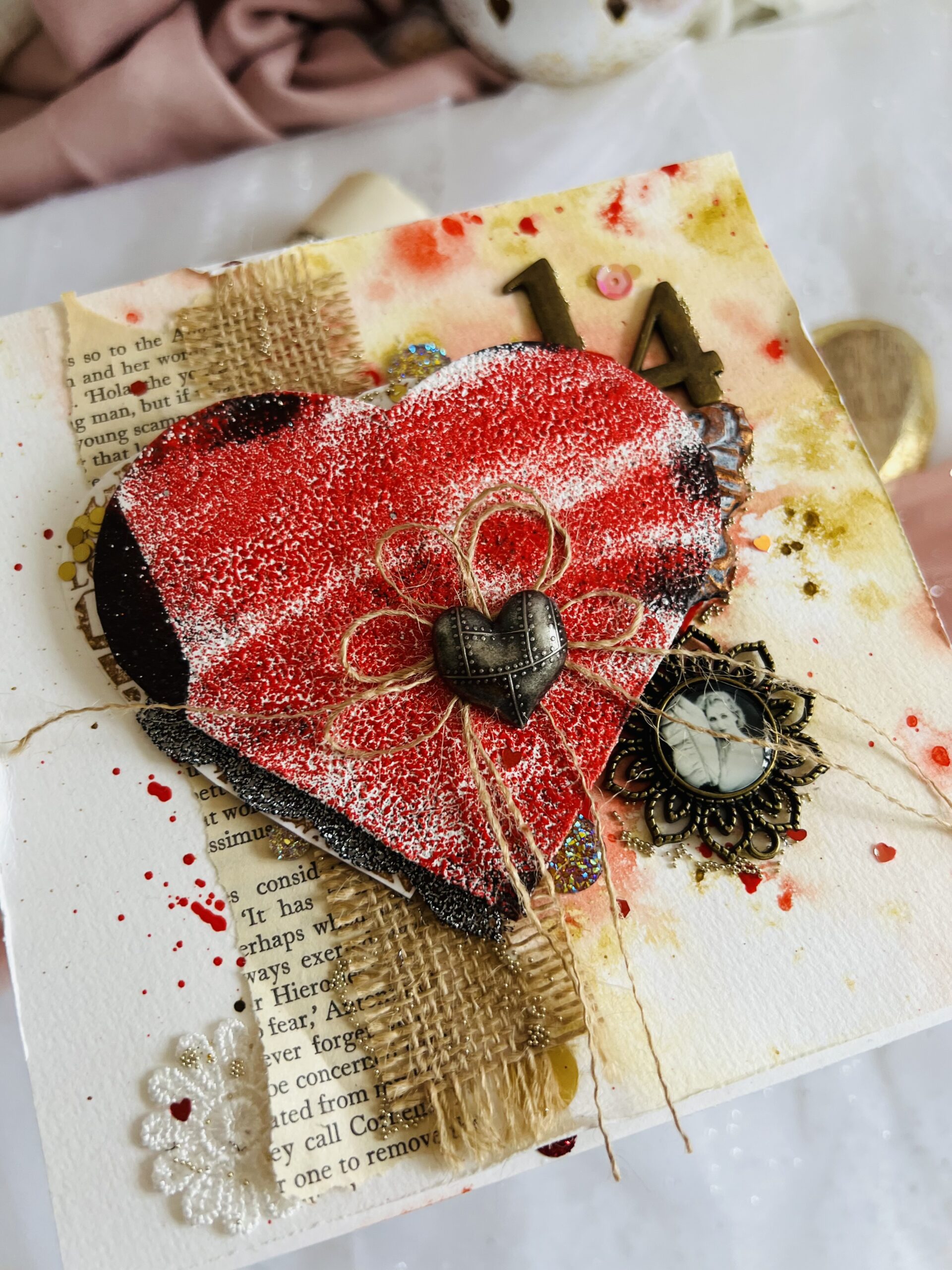 Handmade Valentine's Day Card with Heart and Rustic Touch