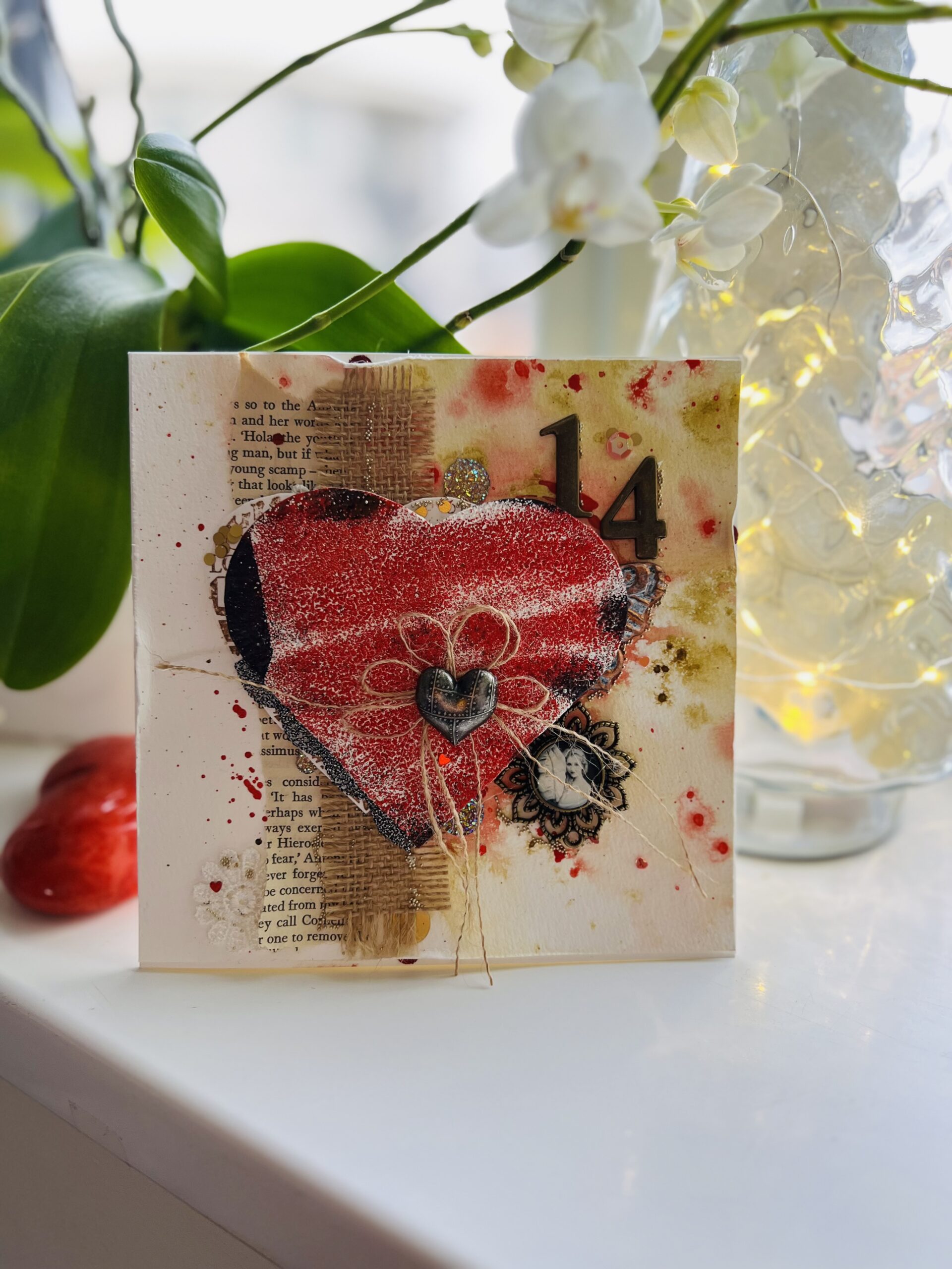 Handmade Valentine's Day Card with Heart and Rustic Touch