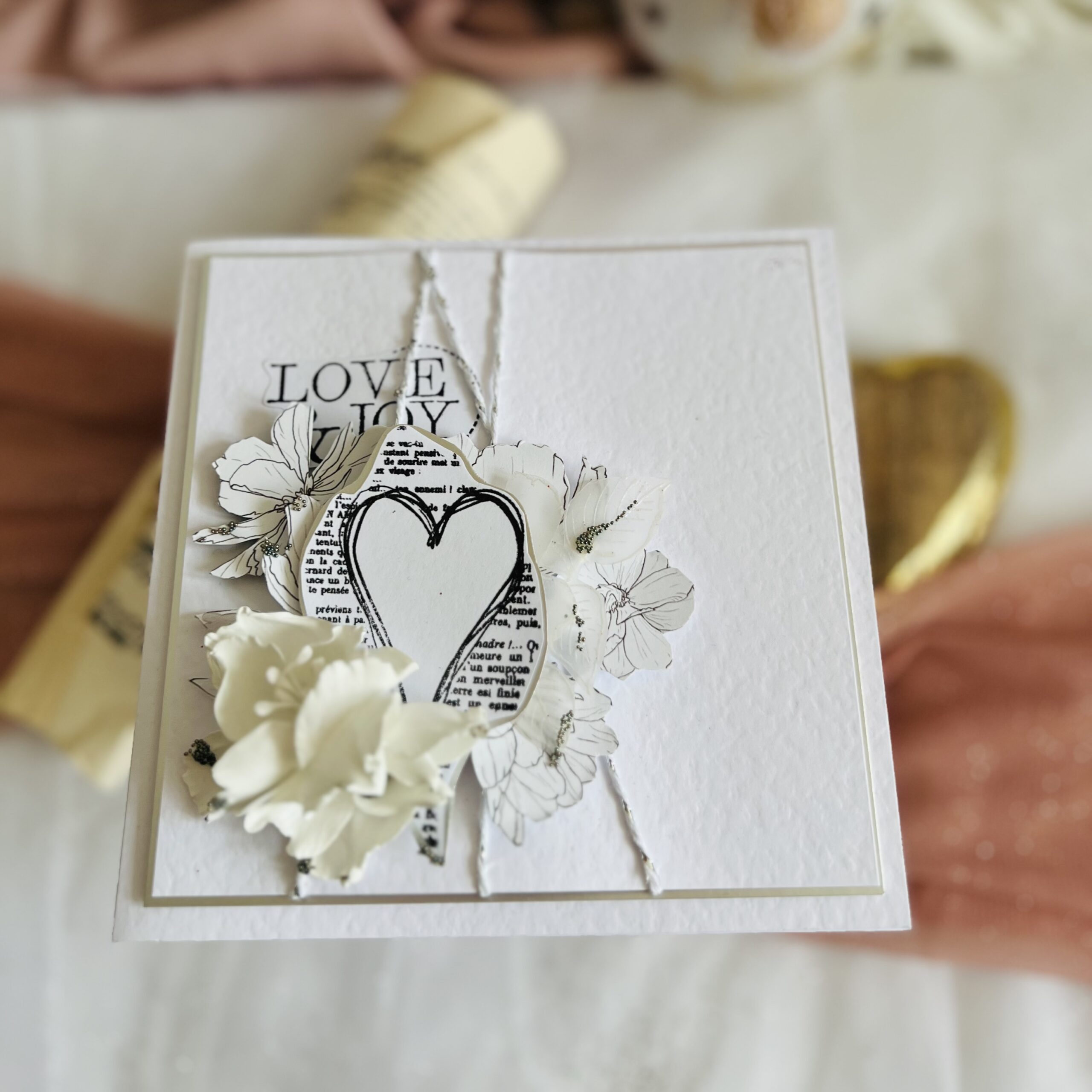 Handmade Valentine’s Card – Elegant White Design with Heart and Flowers