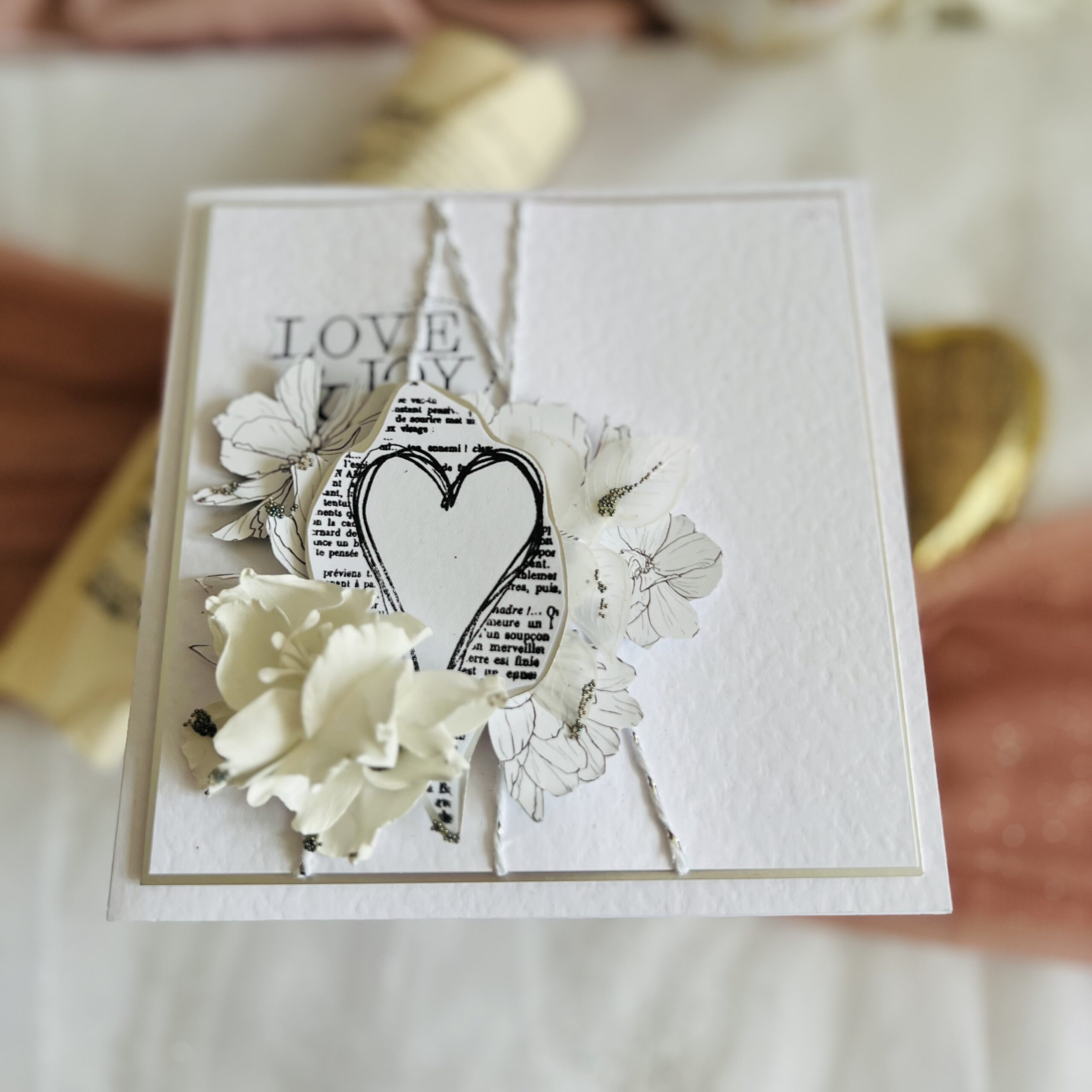 Handmade Valentine’s Card – Elegant White Design with Heart and Flowers