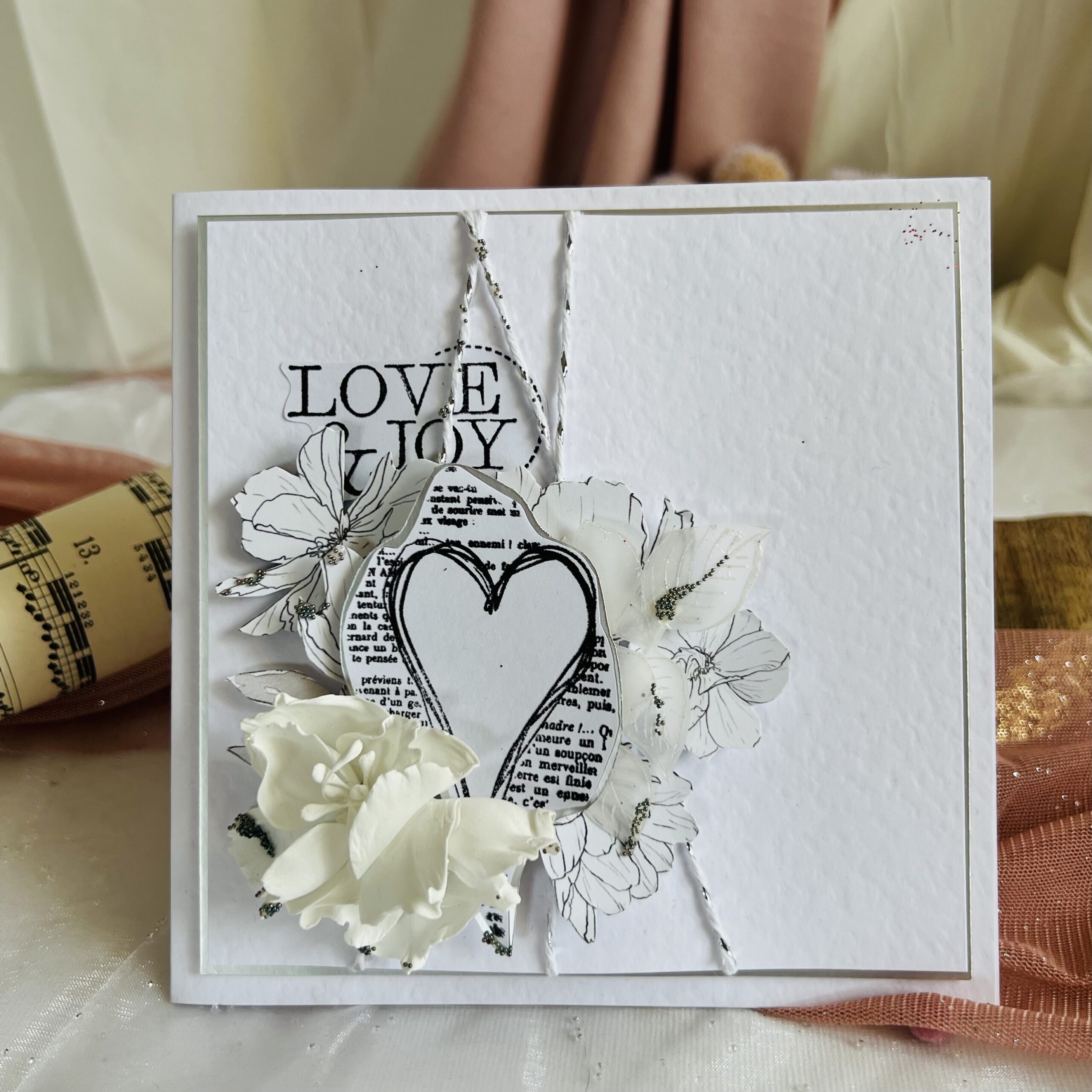 Handmade Valentine’s Card – Elegant White Design with Heart and Flowers
